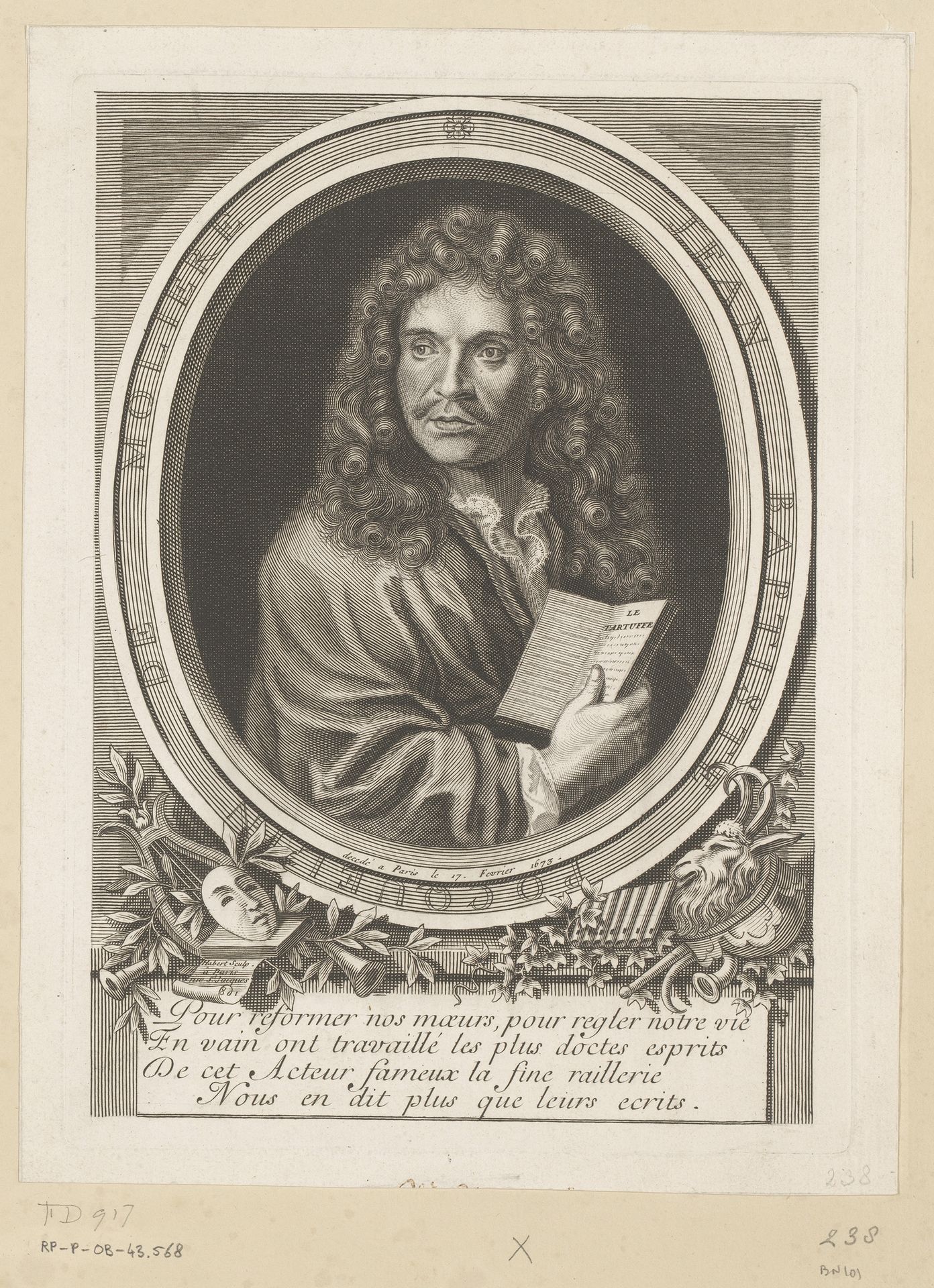 Portret van Jean Baptiste Poquelin Molière by Nicolas Habert