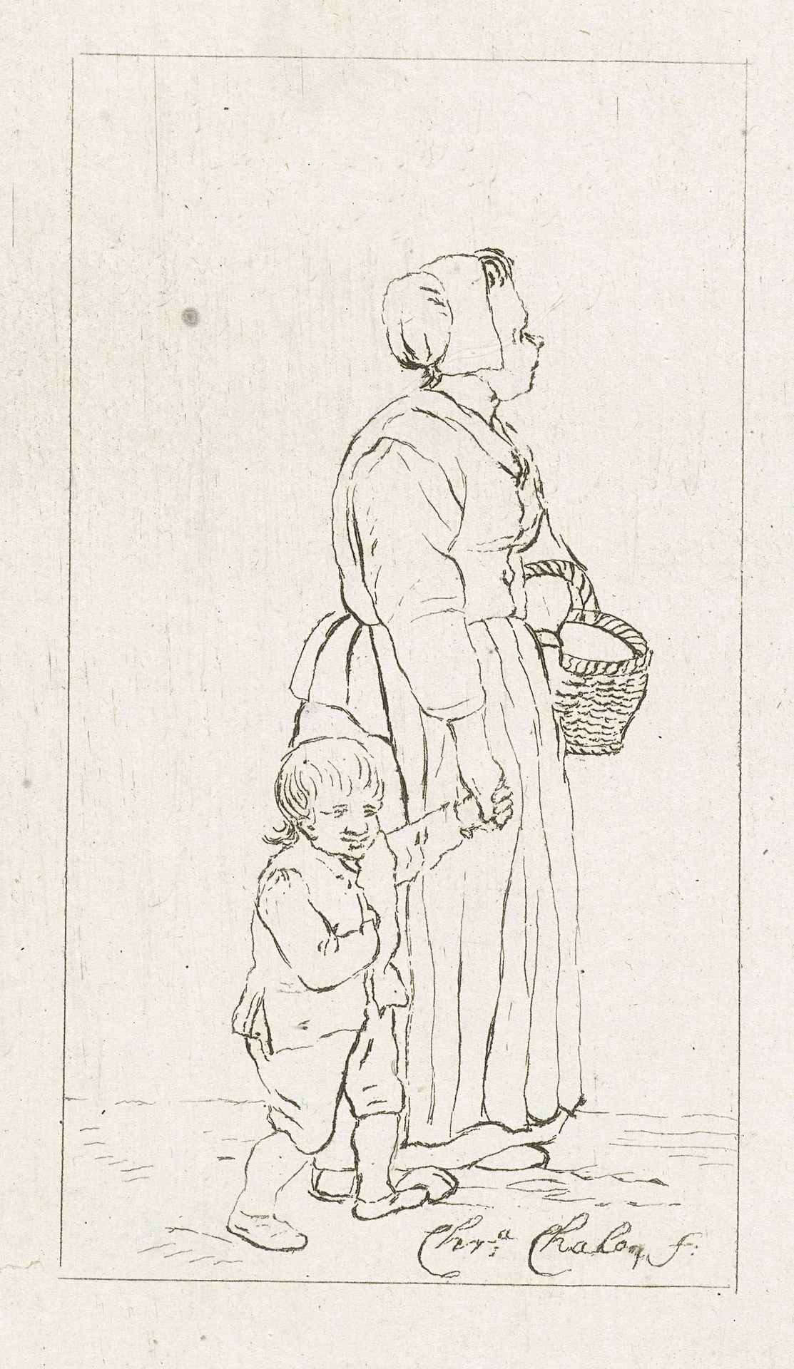 Staande vrouw met kind by Pieter de Mare