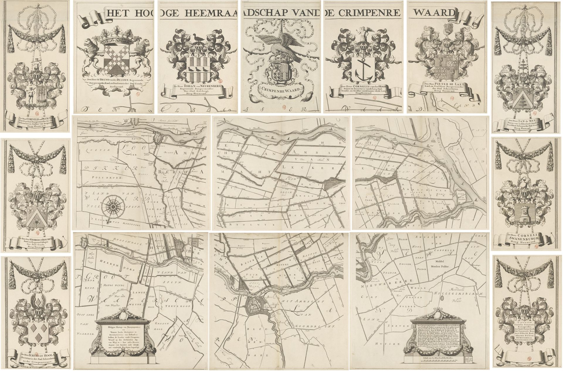 Kaart van het Hoogheemraadschap van de Krimpenerwaard, bestaande uit zeventien delen by Johannes Leupenius