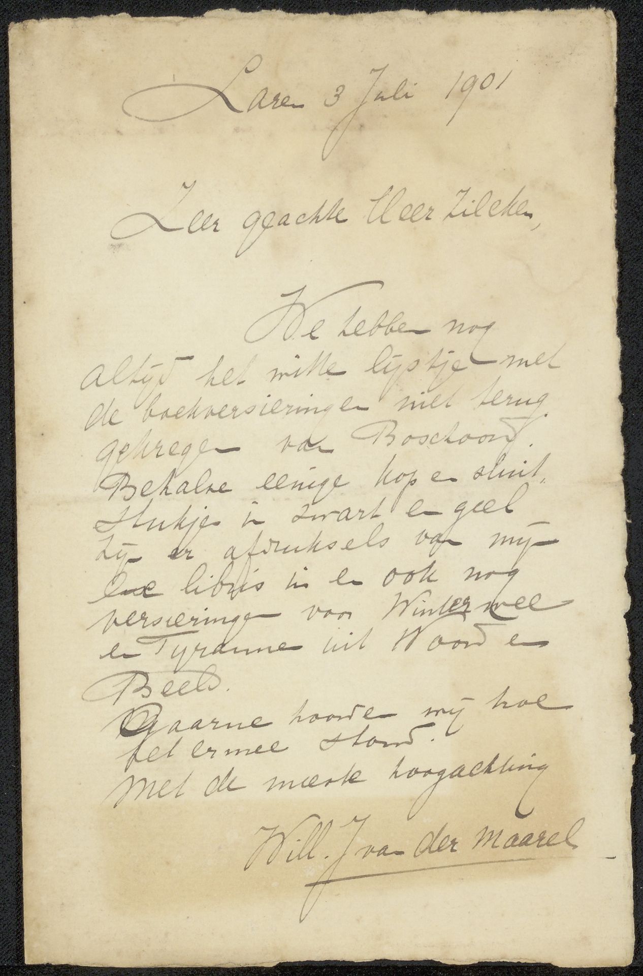 Brief aan Philip Zilcken by Wilhelmina J.M. Clasener-van der Maarel
