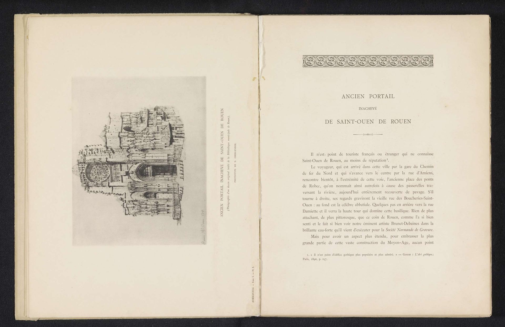 Fotoreproductie van een tekening, voorstellende het toegangsportaal van de Abdijkerk van Saint-Ouen te Rouen by N. Oberlender
