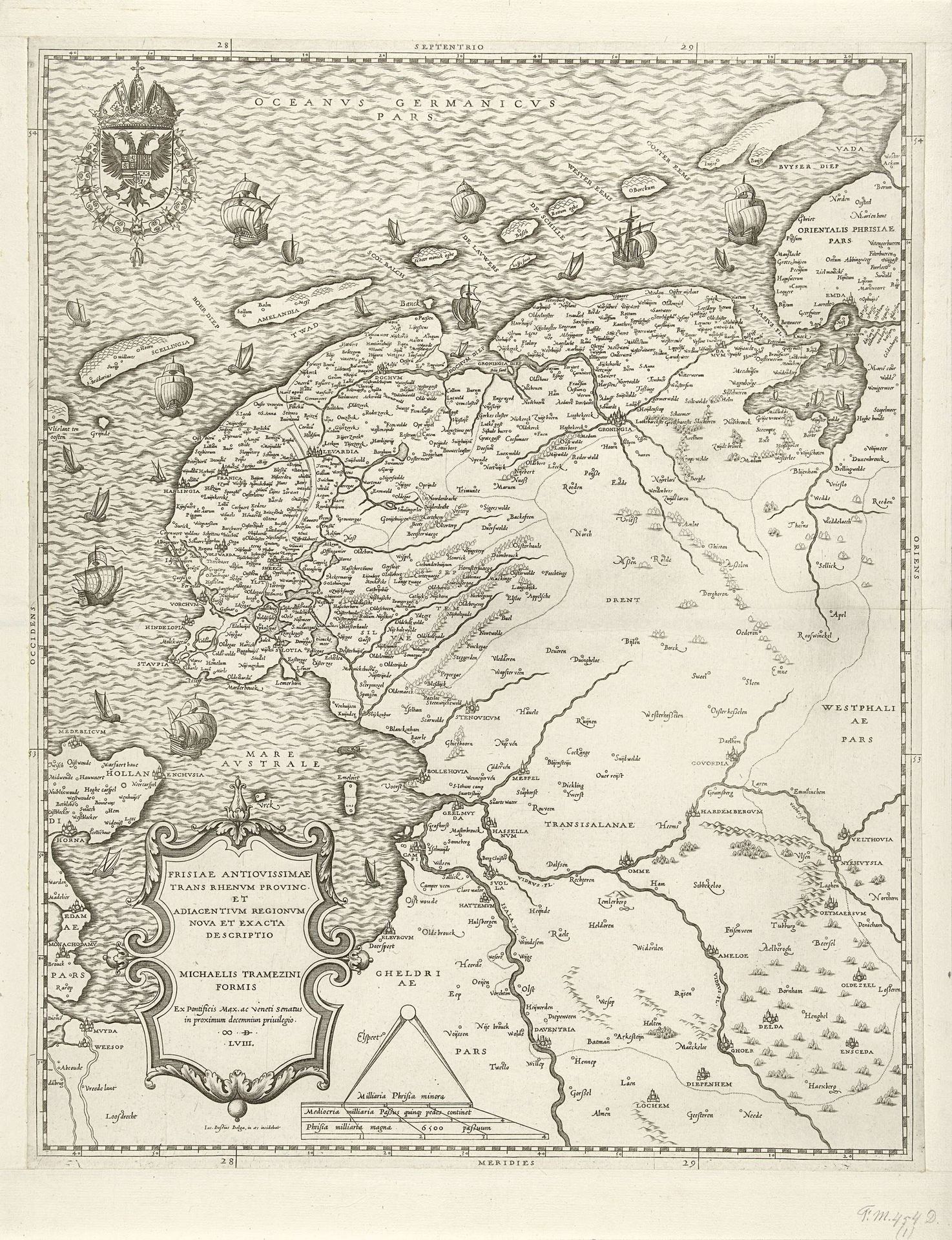 Kaart van Friesland, Groningen, Drenthe en Overijssel by Jacob Bos