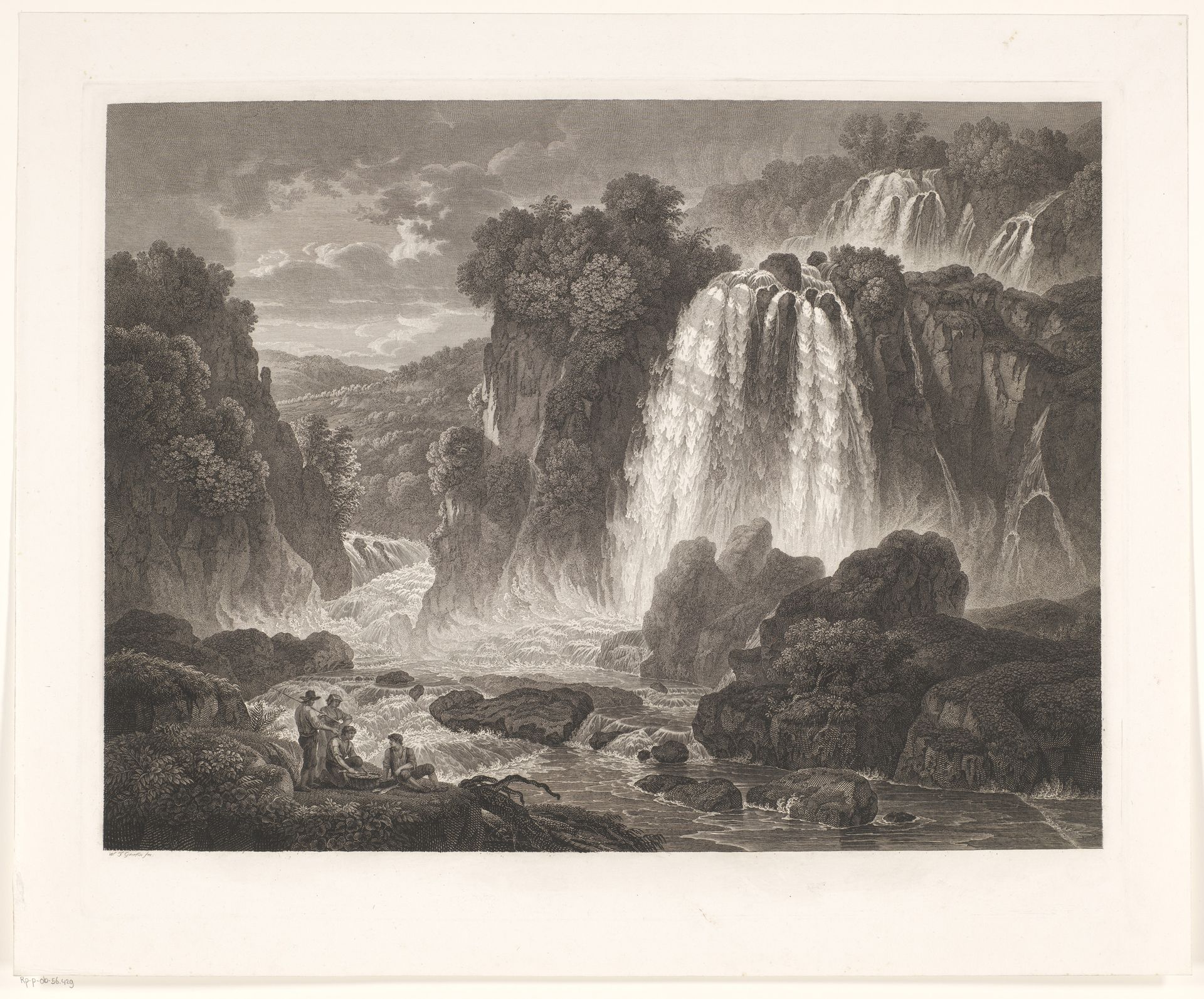 Landschap met de grote watervallen van Tivoli by Friedrich Wilhelm Gmelin