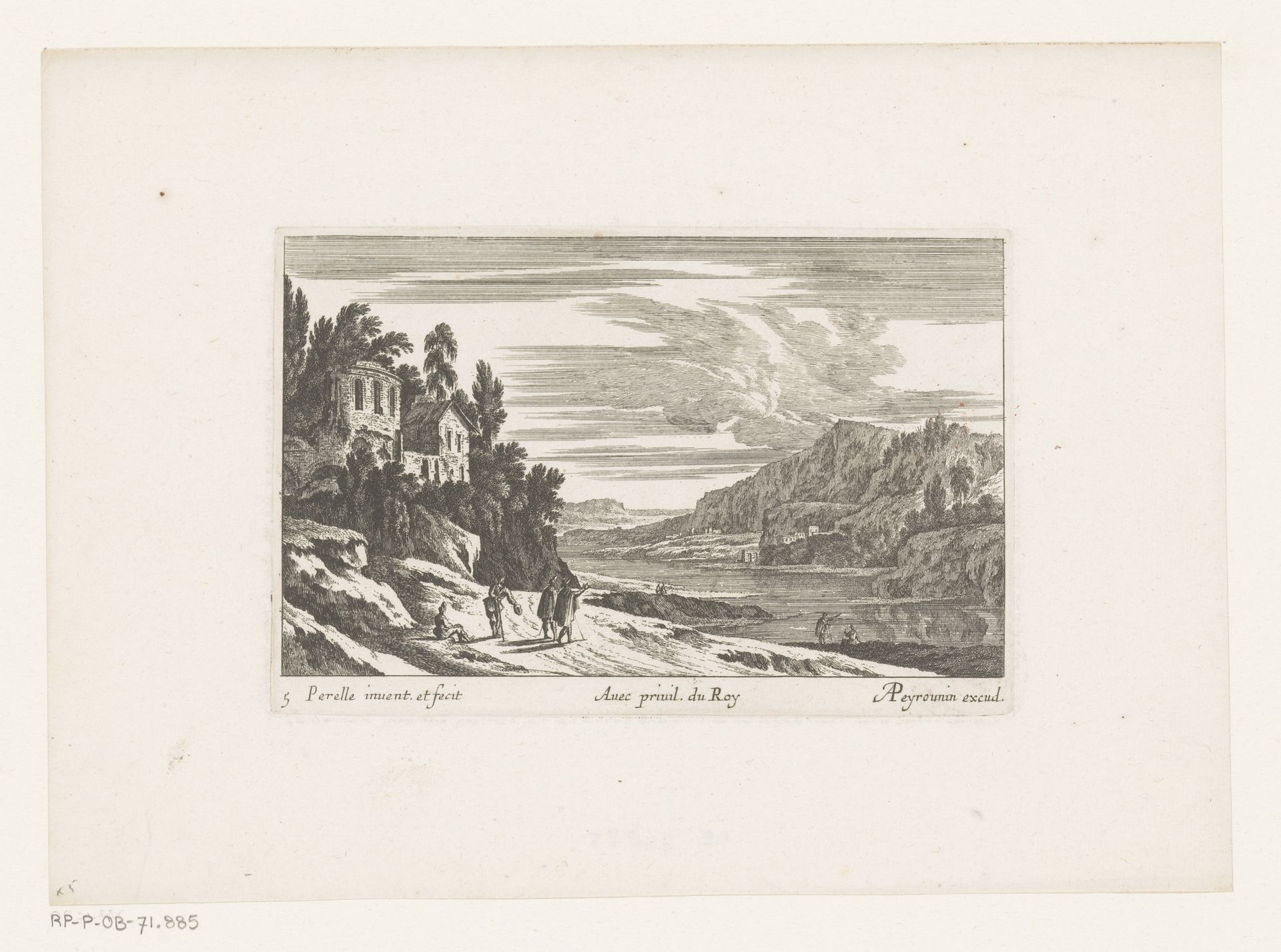 Rivierlandschap met wandelaars by Nicolas Perelle