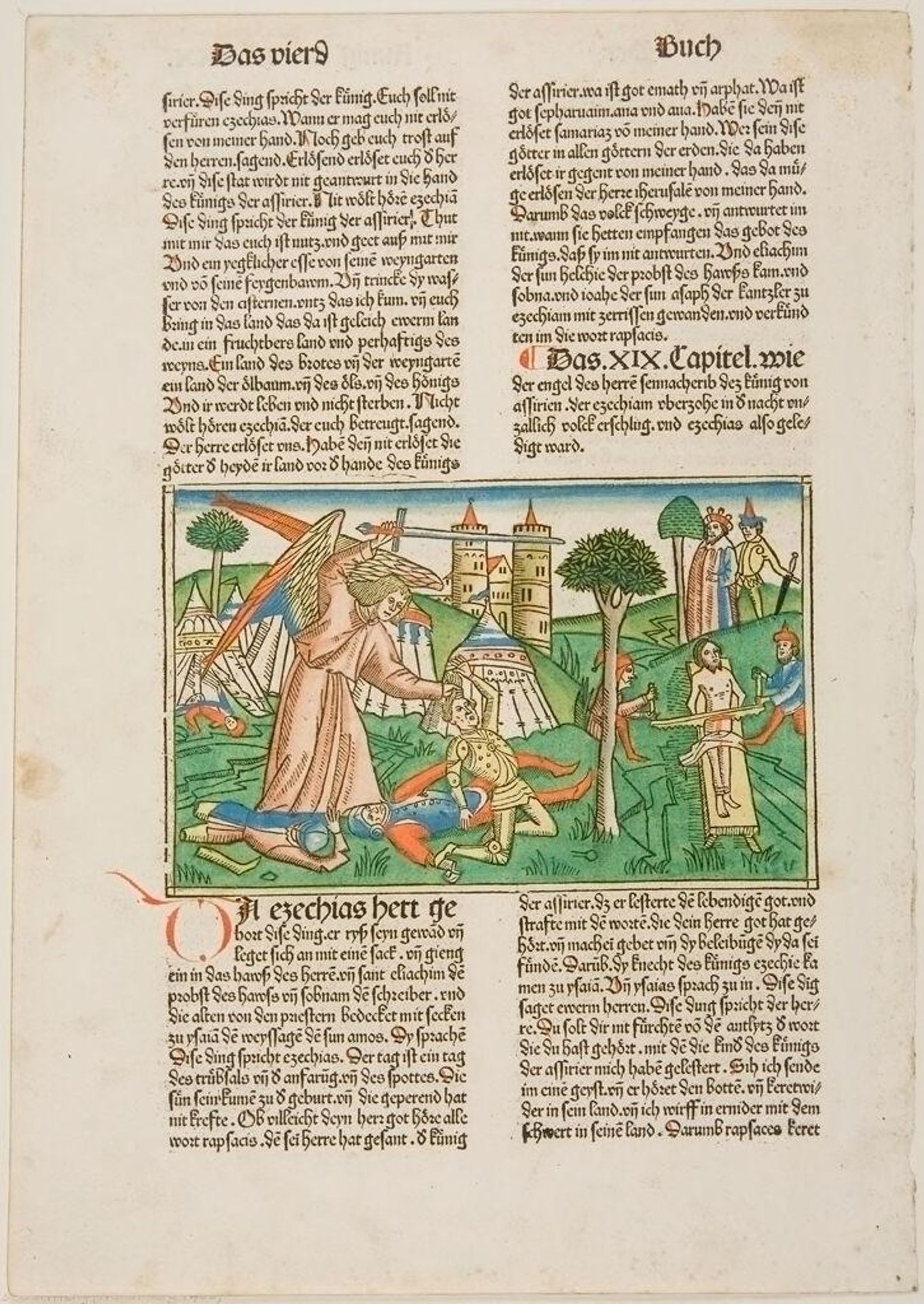 The Angel of the Lord Smote in the Camp of the Assyrians (2 Kings XIX, 35), Illustration from Bible.  Nuremberg, Koberger, 1483 by Anonymous