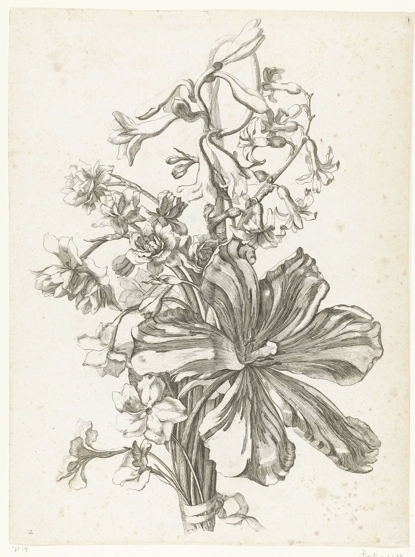 Boeket met een tulp, een hyacint, brodiaea en narcissen by Jacques (I) Bailly