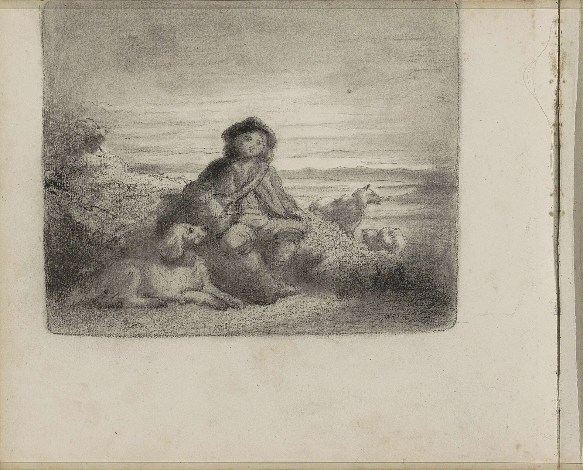 Zittende jongen met honden in een landschap by Gerrit Postma