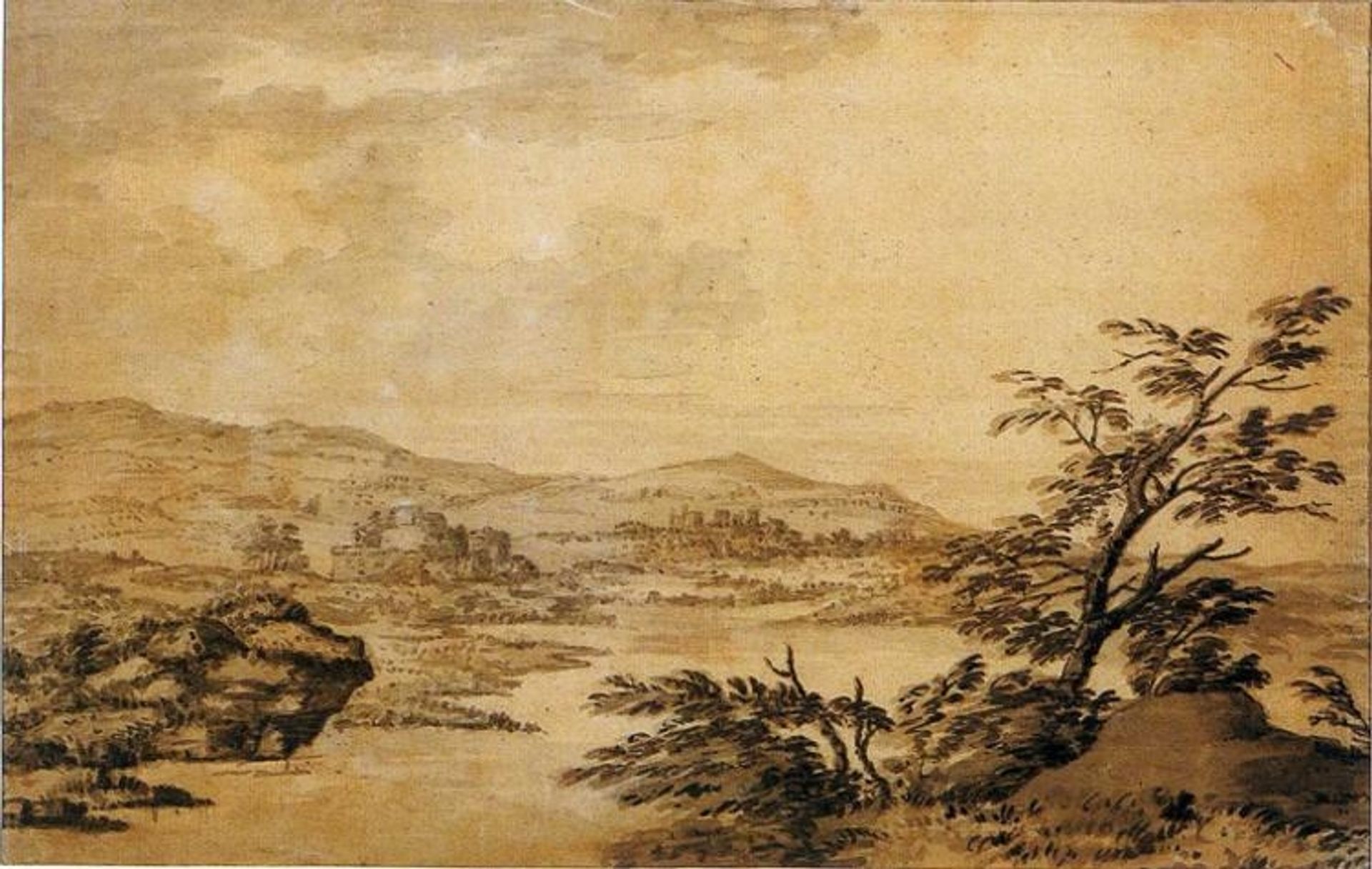 Landscape Study Development from a Blot by Joseph Wright of Derby
