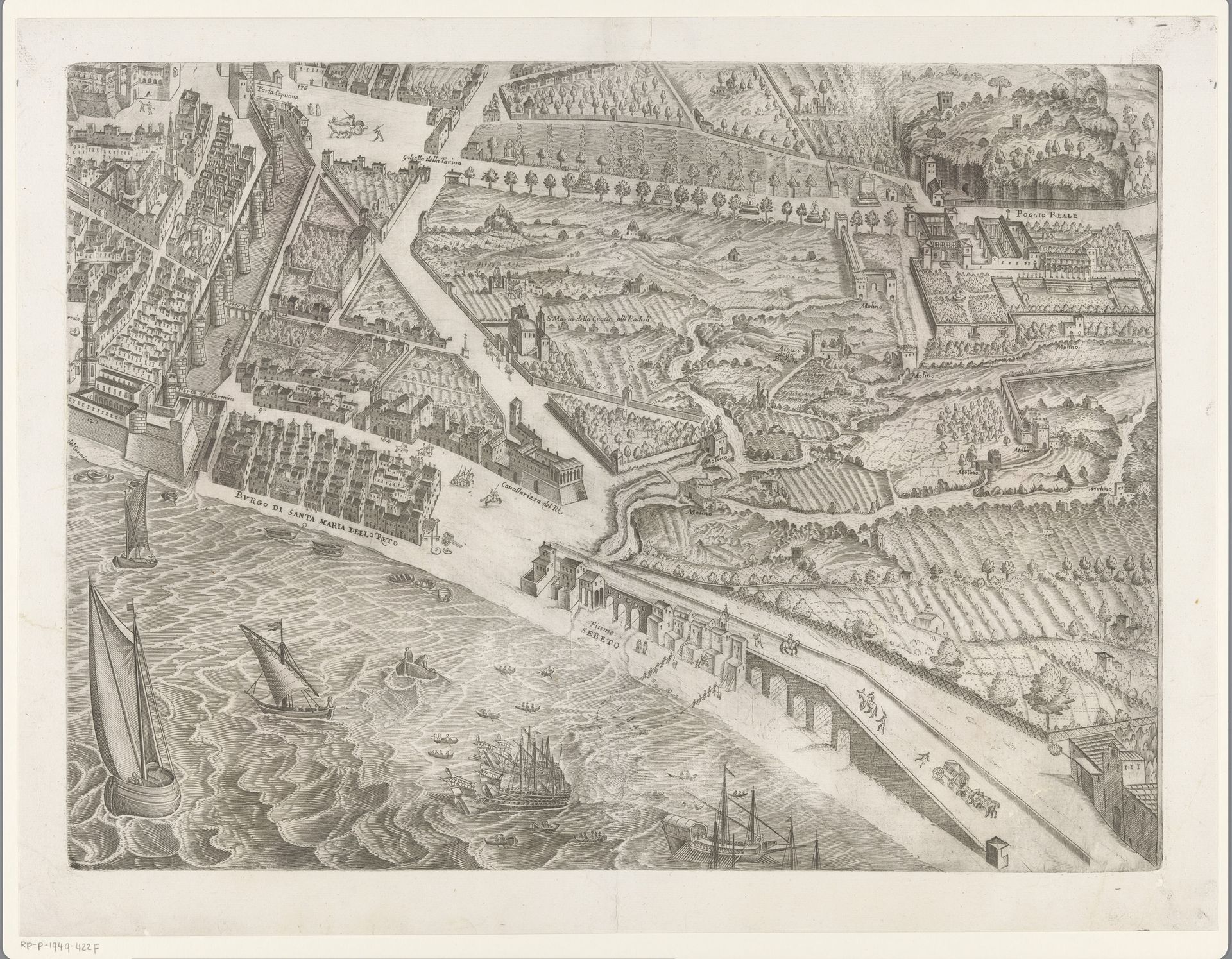 Detail van een gezicht op Napels in vogelvluchtperspectief by Alessandro Baratta