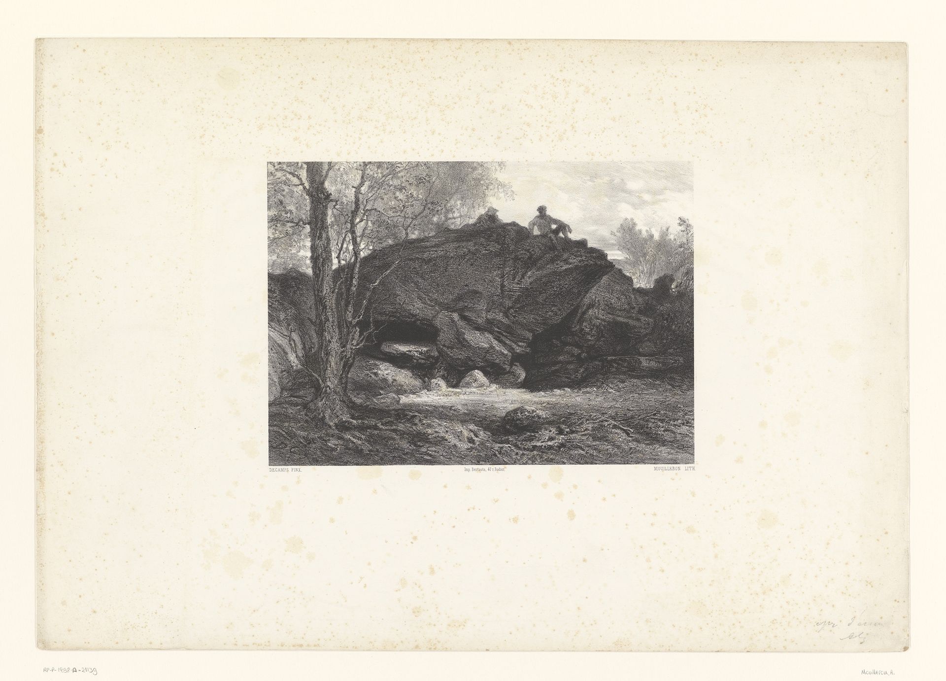 Twee mannen op een rotspartij by Adolphe Mouilleron