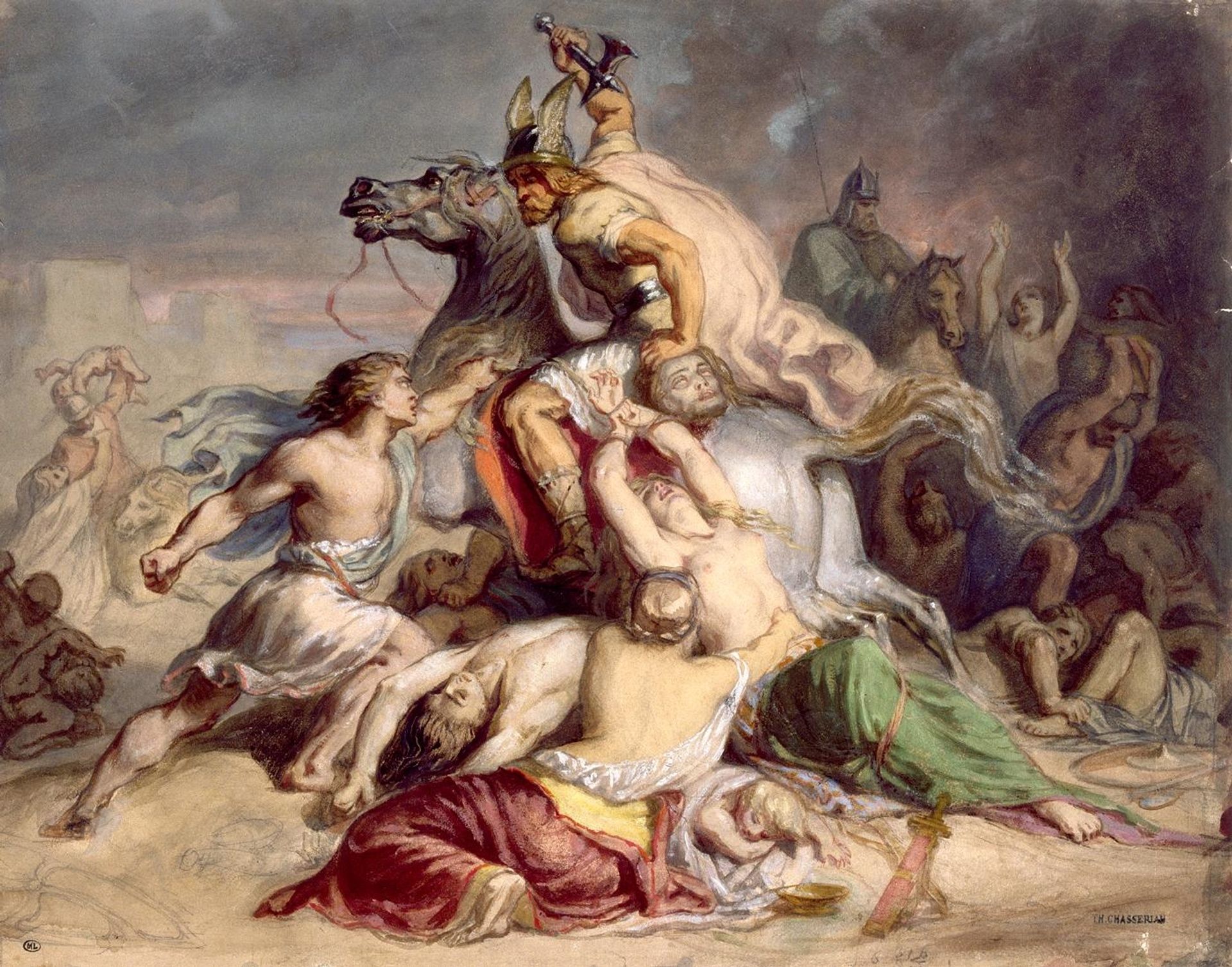 Battle scene, Gallic warrior on horseback by Théodore Chassériau
