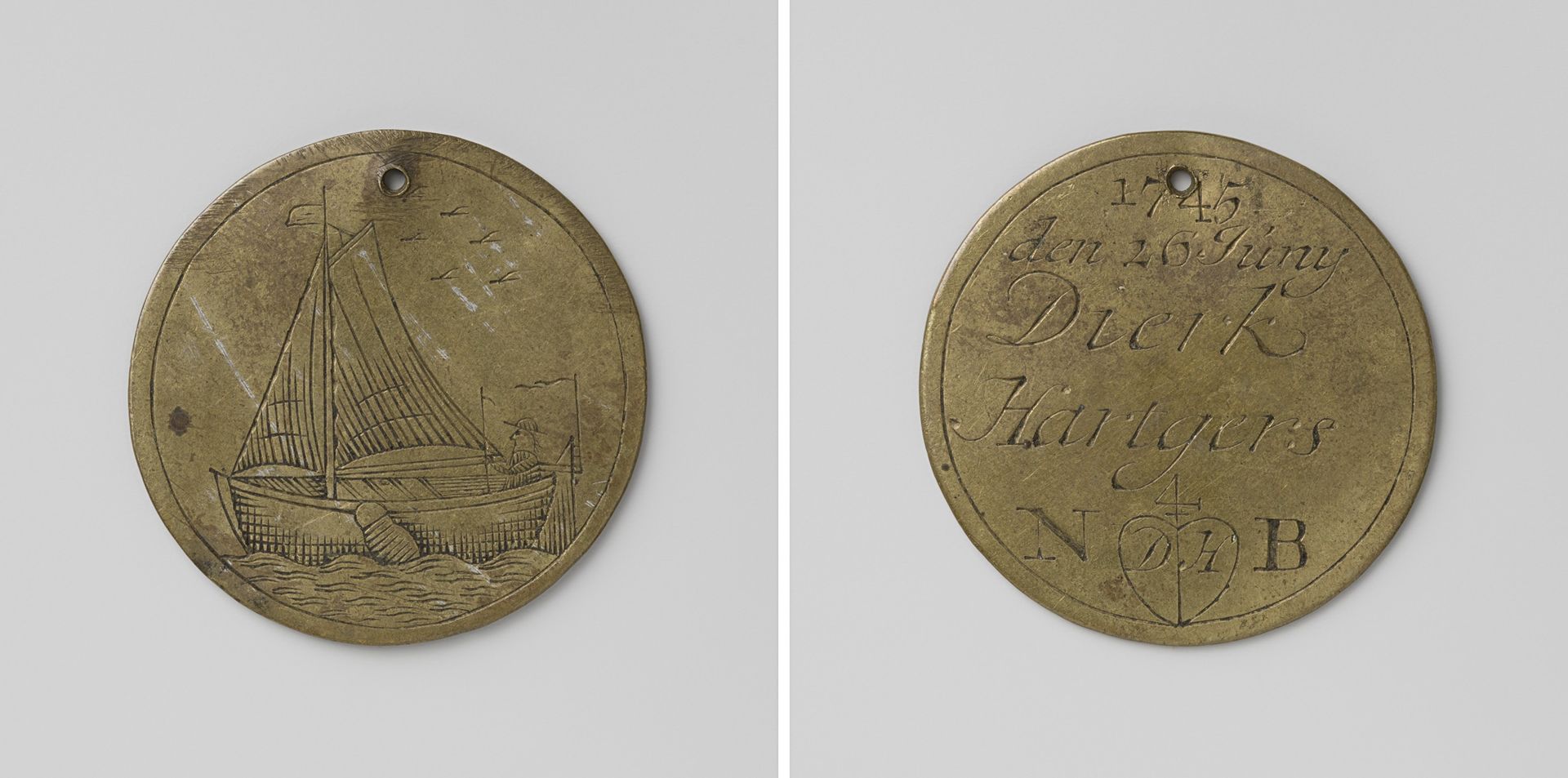 Roei-, steiger- en schuitenvoerdersgilde van Amsterdam, gildepenning van Dierk Hartgers, ligplaats Nieuwe Brug by Anonymous