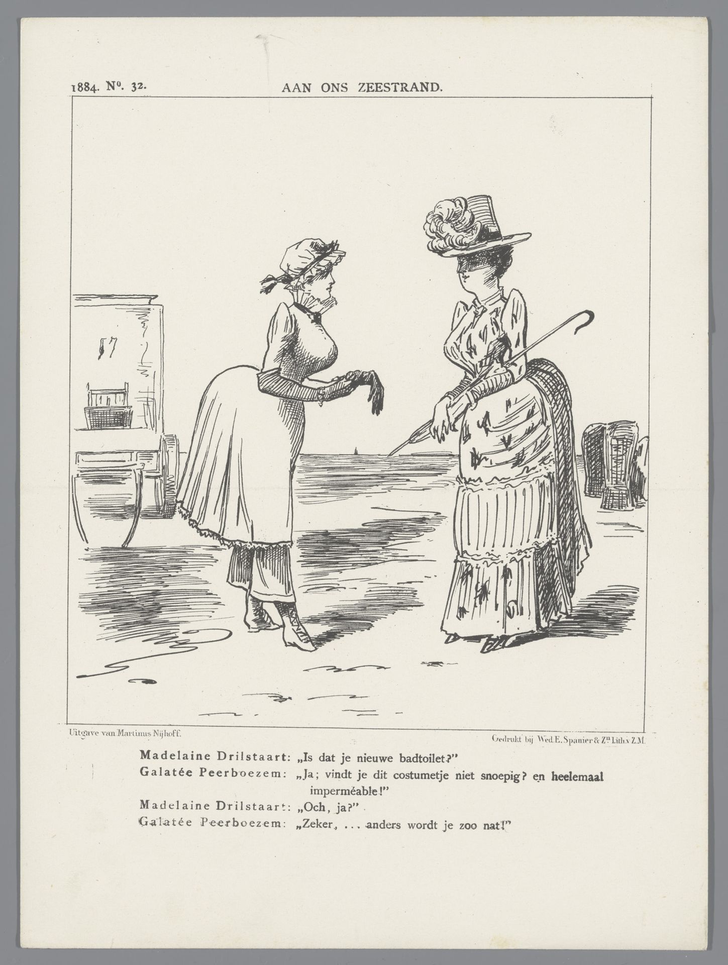 Spotprent over de badmode, 1884 by Johan Michaël Schmidt Crans
