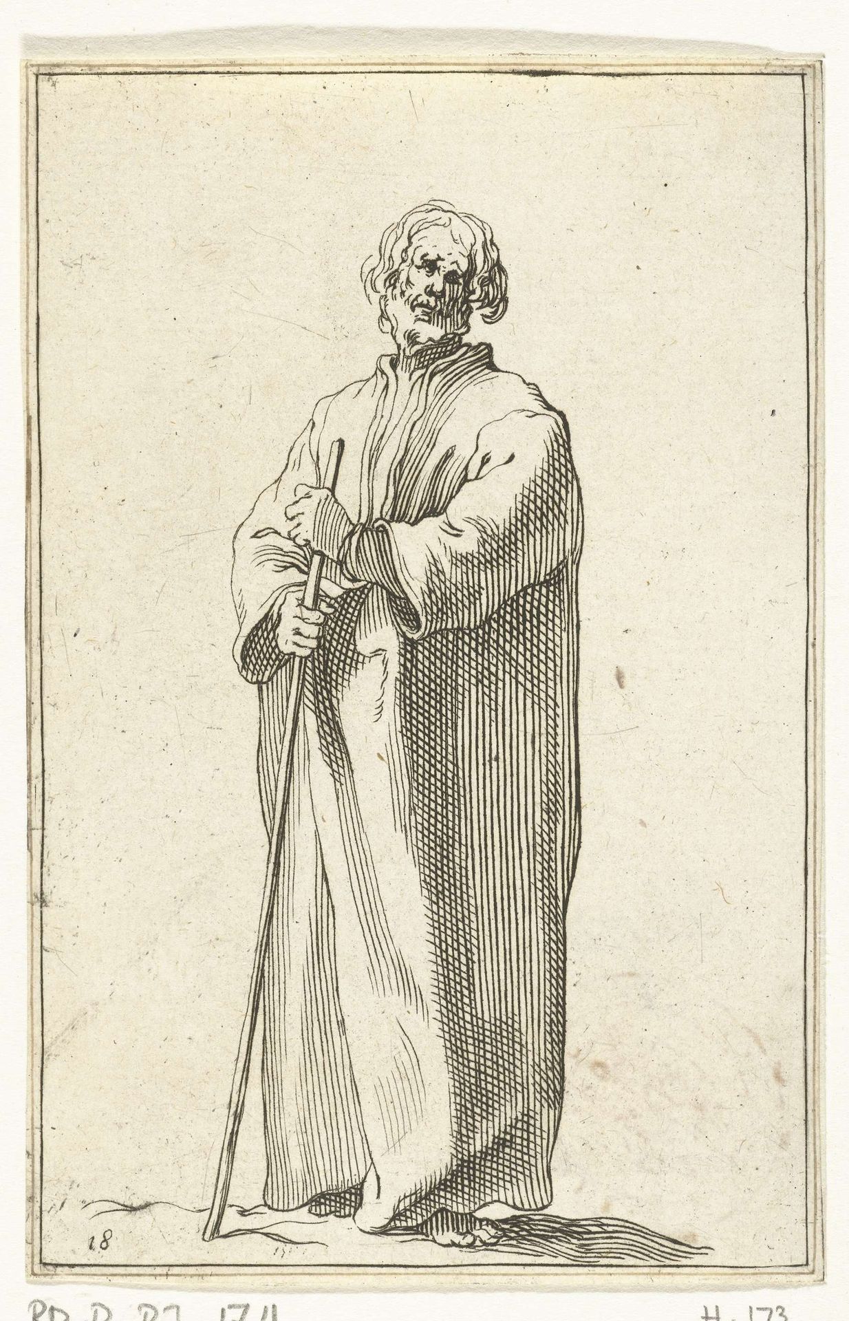 Oude boer met lange jas by Frederick Bloemaert