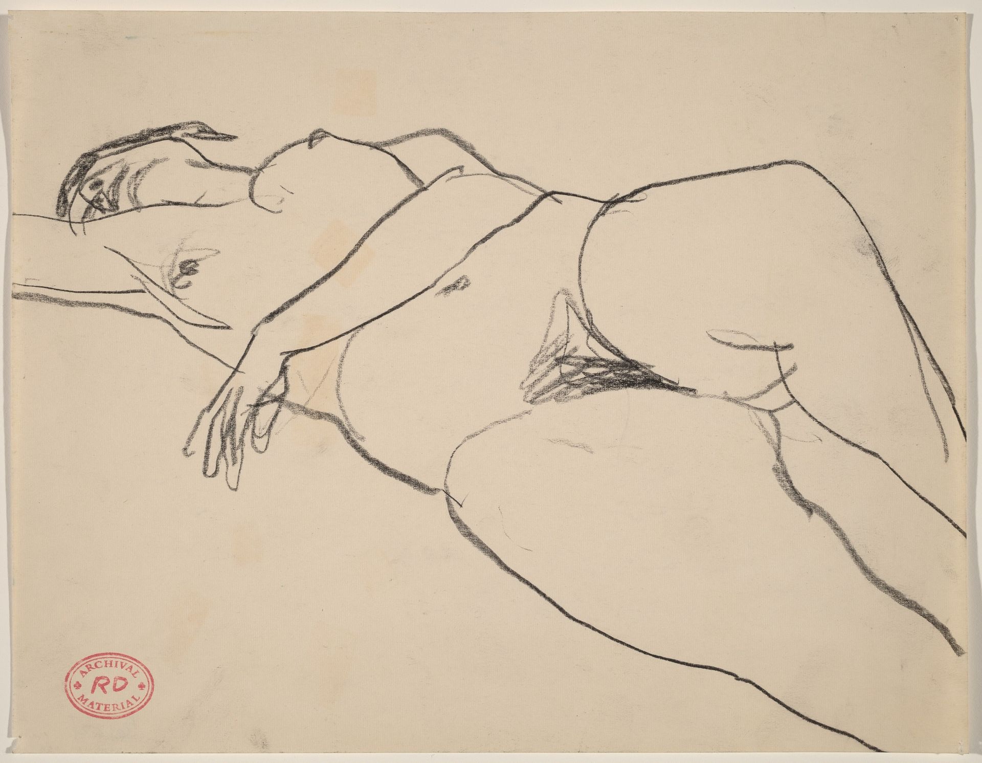 Untitled [nude reclining with her left arm across her belly] by Richard Diebenkorn