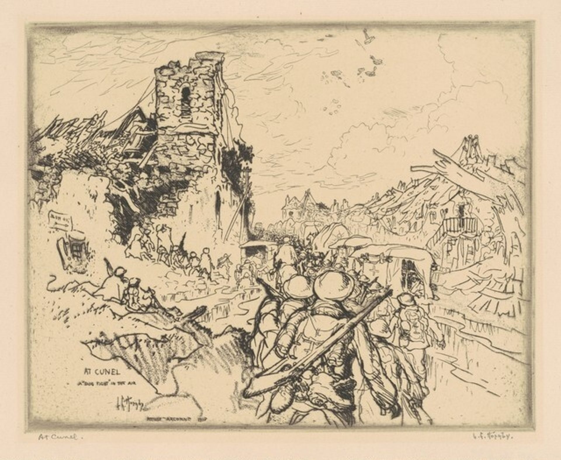 A Dog Fight in the Air, at Cunel by Lester George Hornby