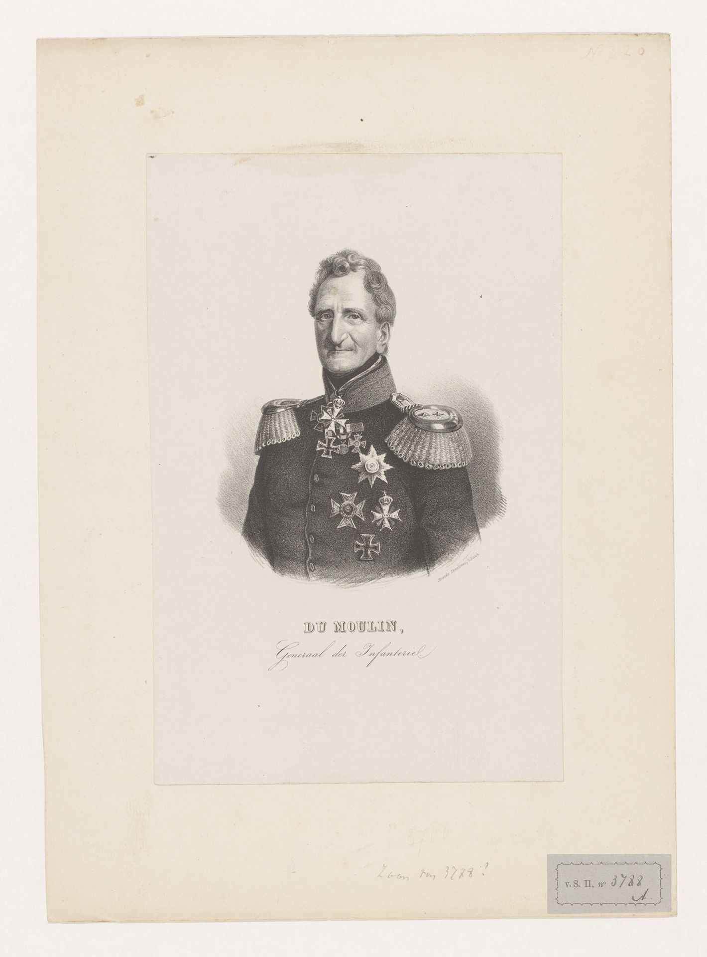 Portret van Ferdinand Jacobus du Moulin by Joannes Ferdinandus (II) Demelinne