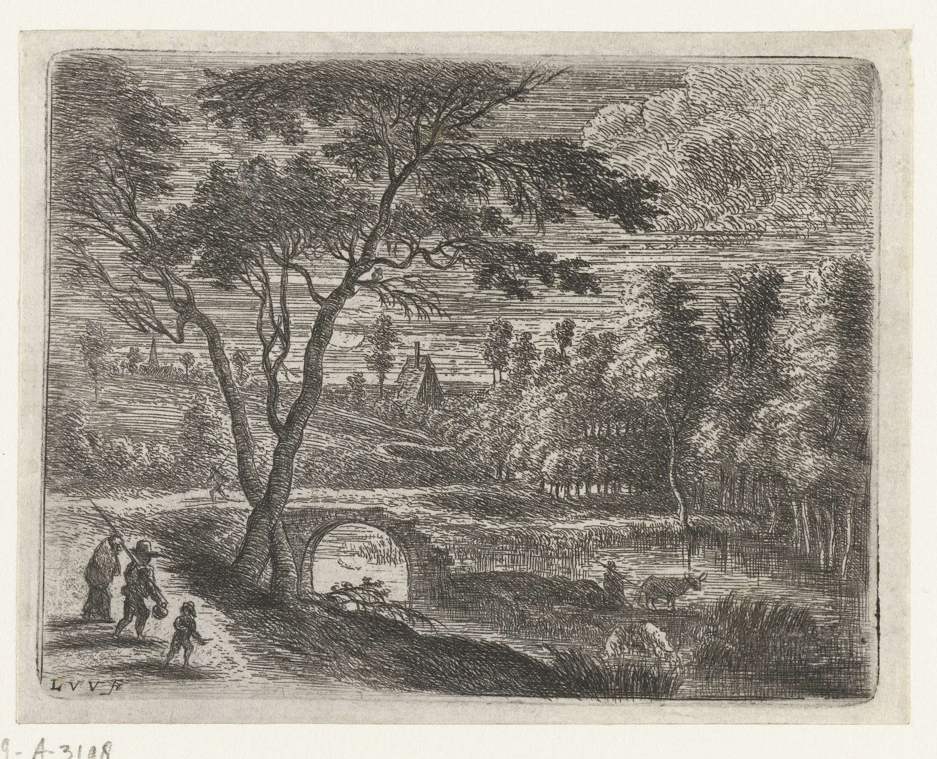 Landschap met een ruïne van een brug by Lucas van Uden