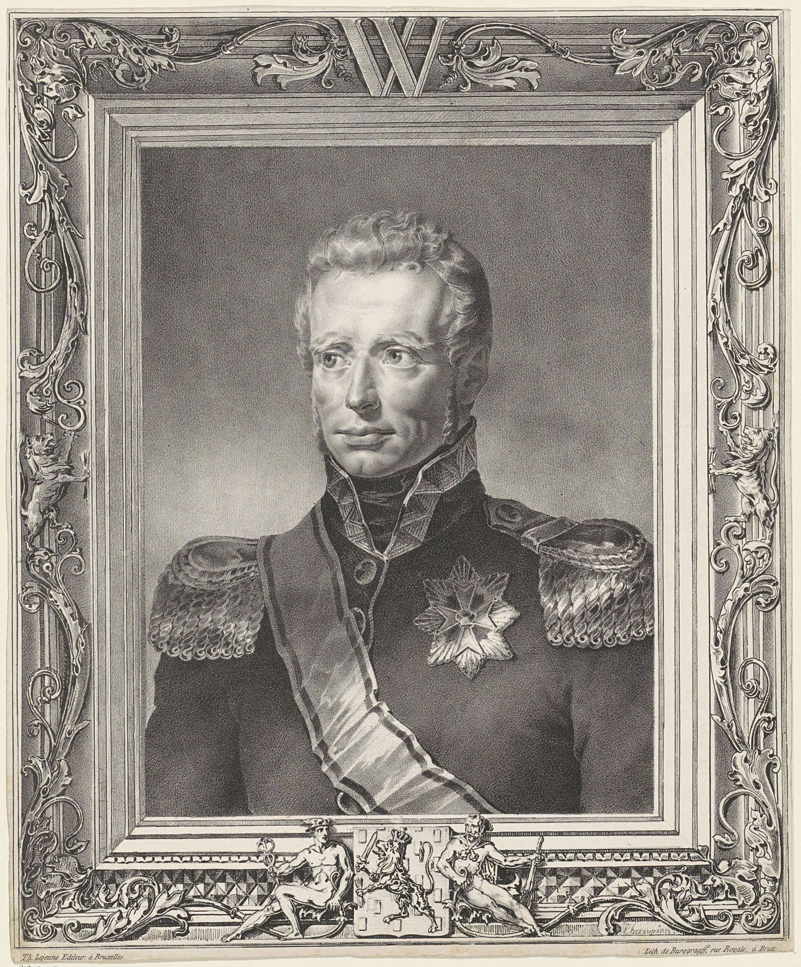 Portret van Willem I Frederik, koning der Nederlanden by A. Champion