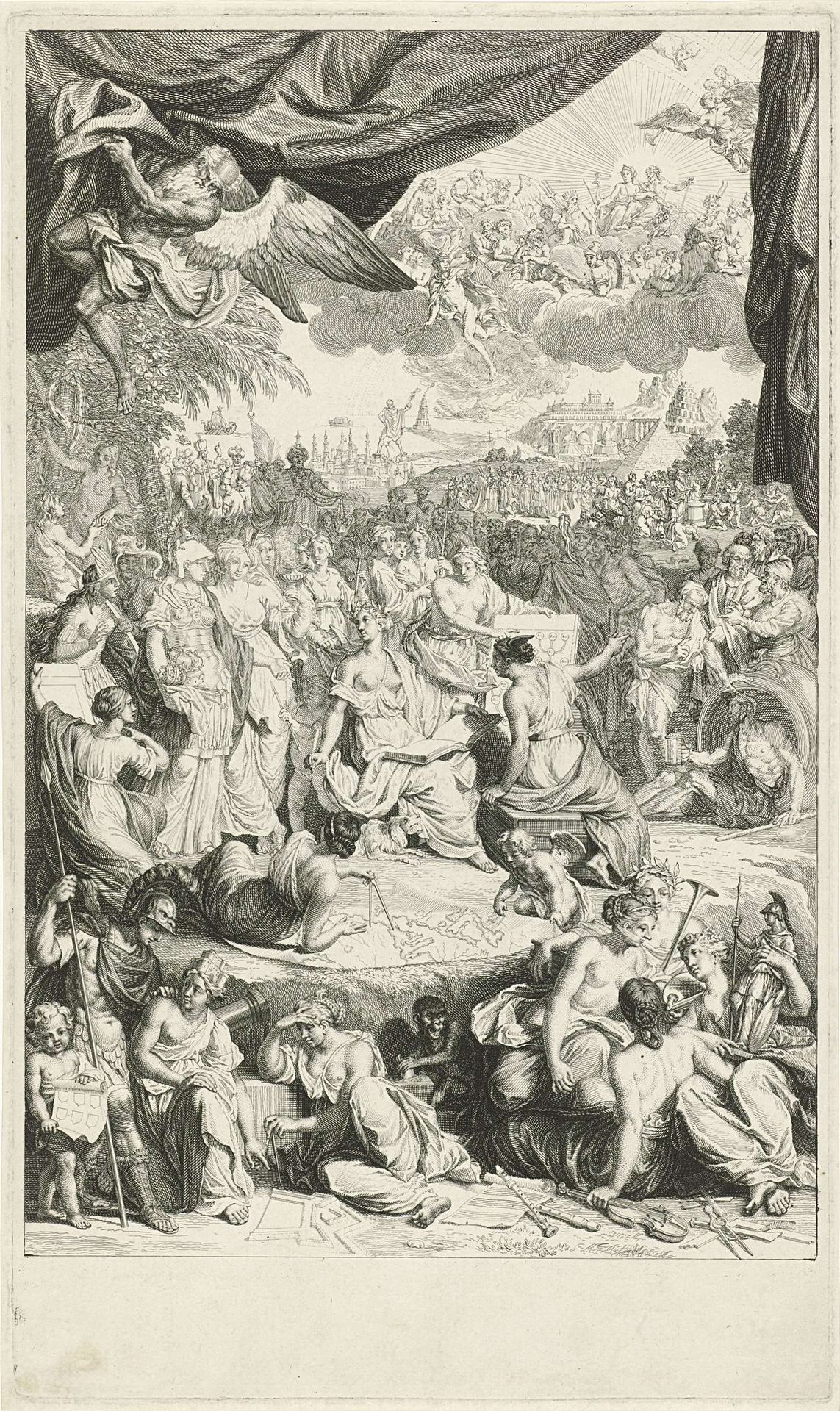 Allegorie met Geschiedenis die de historie schrijft by Bernard Picart