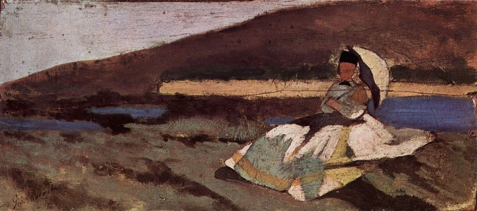 Lady sitting outdoors by Giovanni Fattori
