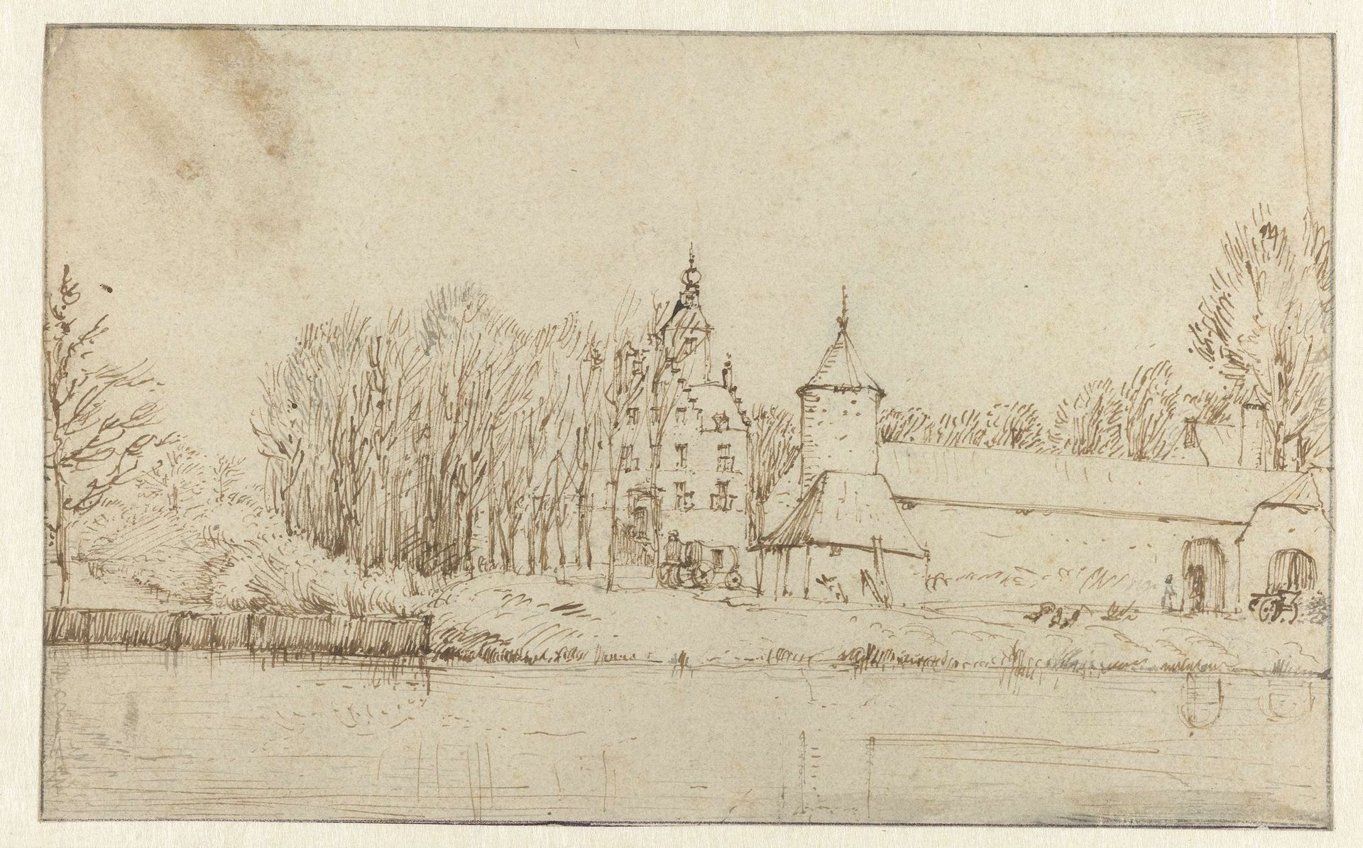 Huis te Zuilichem, gezien van de overzijde van de Waal by Constantijn (II) Huygens