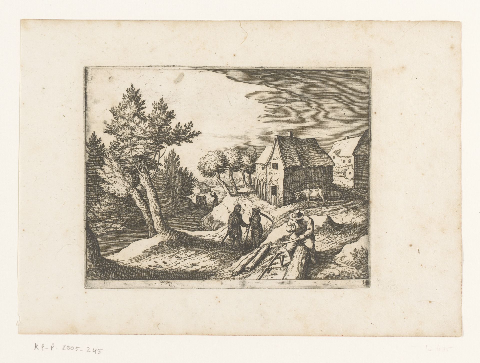 Dorpsgezicht met een zeisen slijper by Matthäus (I) Merian