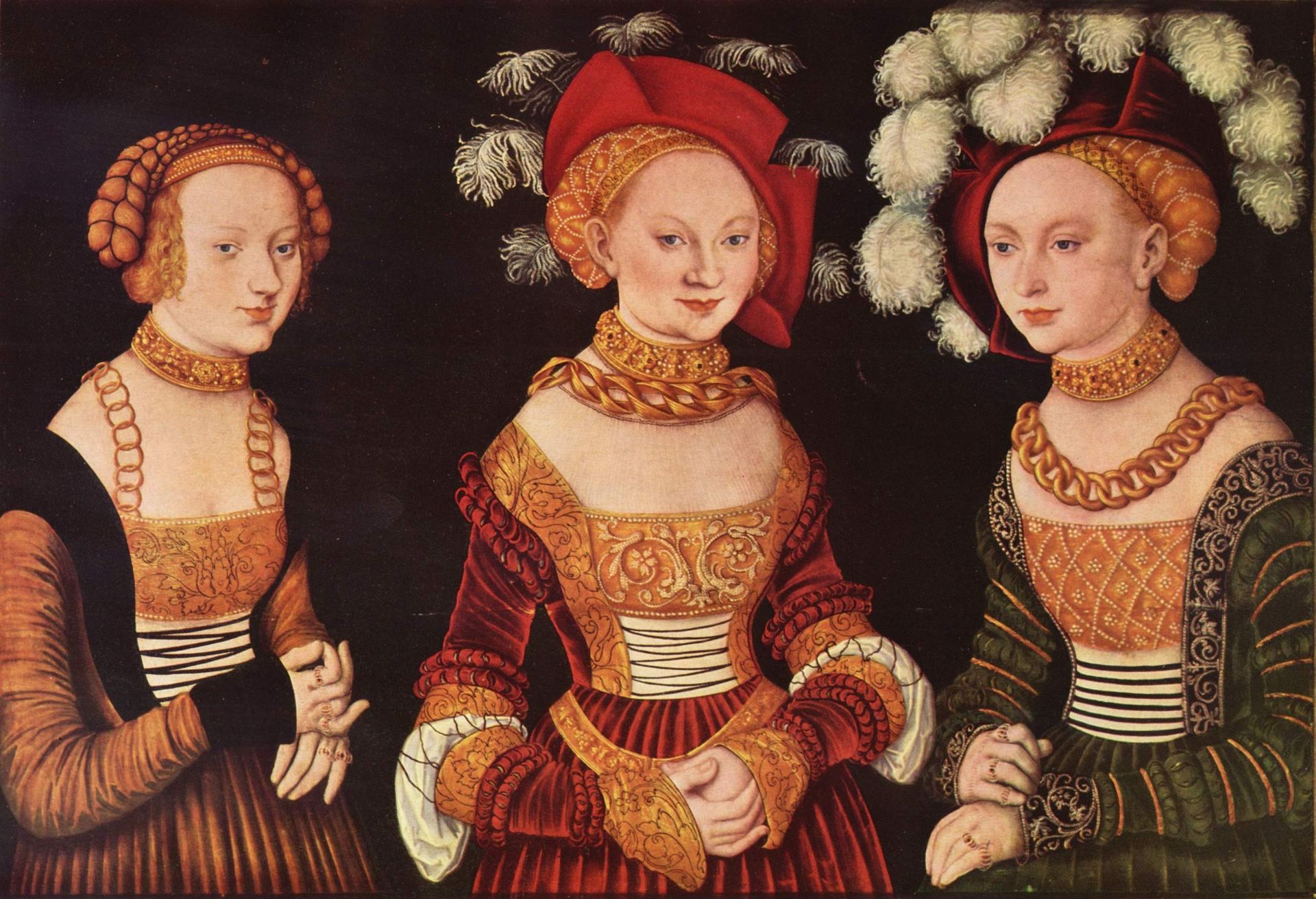 Three princesses of Saxony, Sibylla, Emilia and Sidonia, daughters of Duke Heinrich of Frommen by Lucas Cranach the Elder