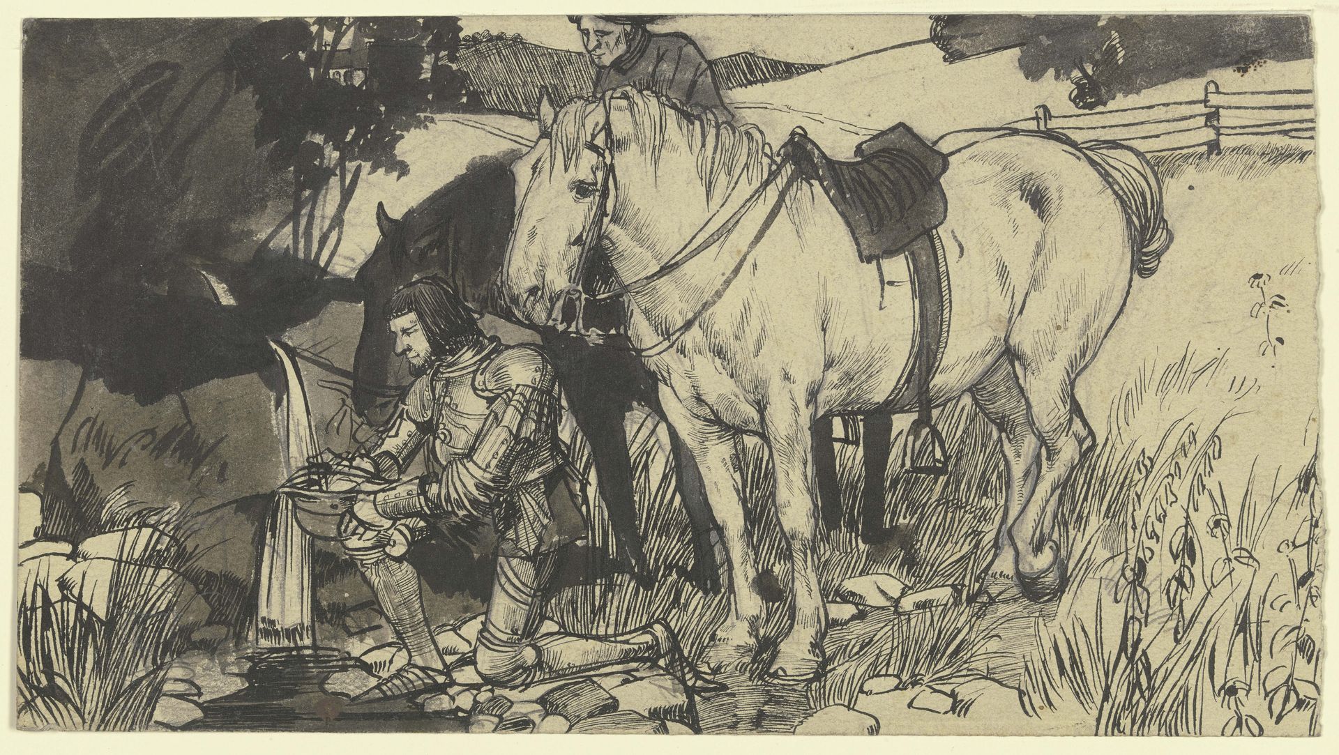 Kneeling knight at the well by Fritz Boehle