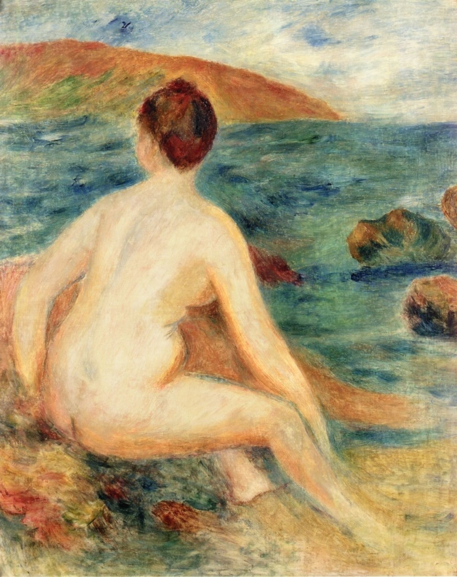 Nude Bather Seated by the Sea by Pierre-Auguste Renoir