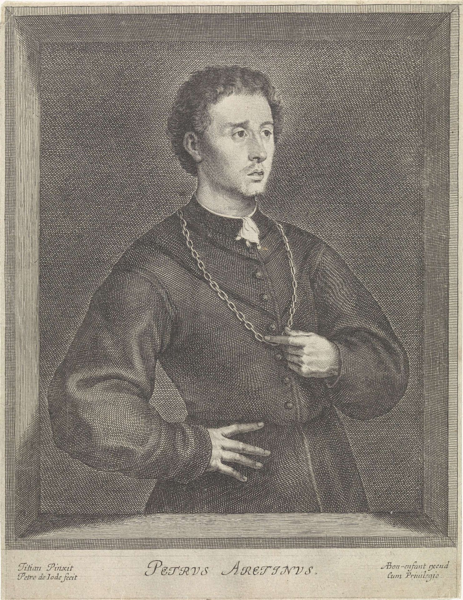 Portret van Pietro Aretino by Pieter de (II) Jode