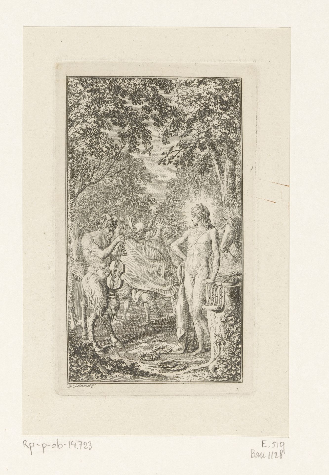 Muzikale tweestrijd tussen Apollo en Marsyas by Daniel Nikolaus Chodowiecki