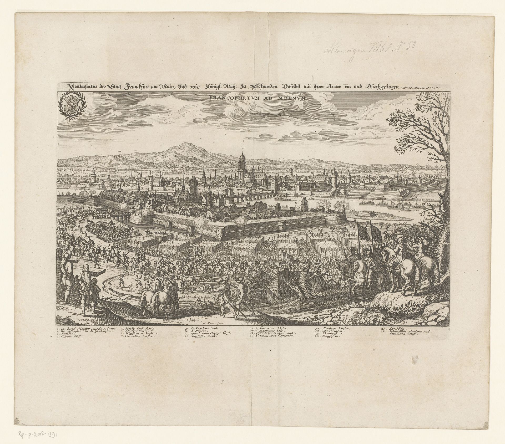 Gezicht op Frankfurt am Main tijdens de verovering door Gustaaf II Adolf van Zweden, 1631 by Matthäus (I) Merian