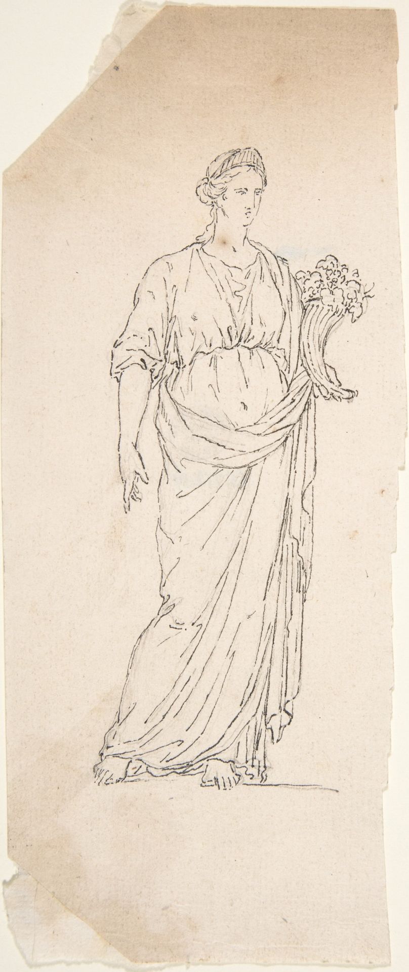 Drawing of Female Statue with Cornucopia by Anonymous