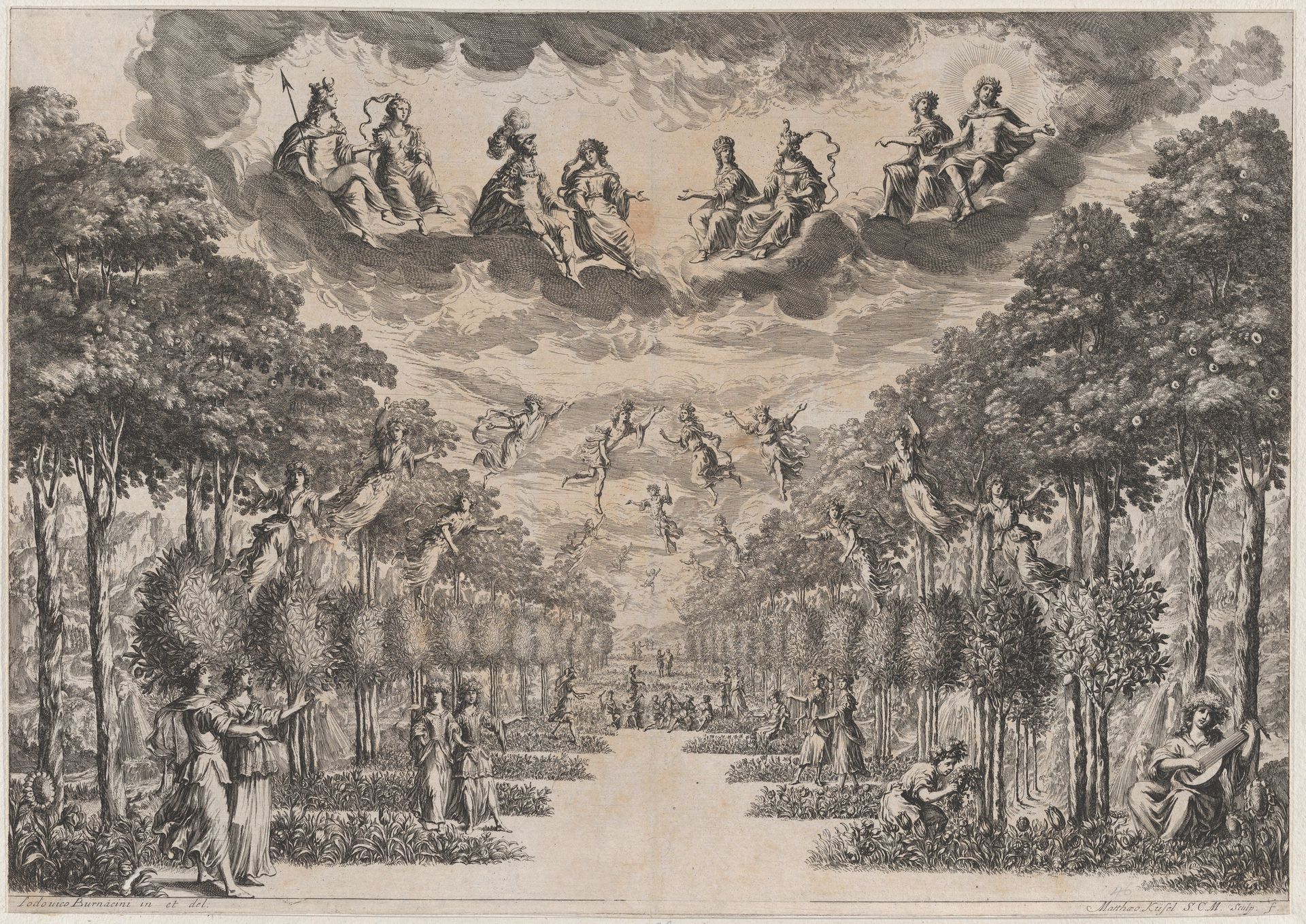 The Elysian Fields; set design from 'La Monarchia Latina Trionfante' by Mathäus Küsel
