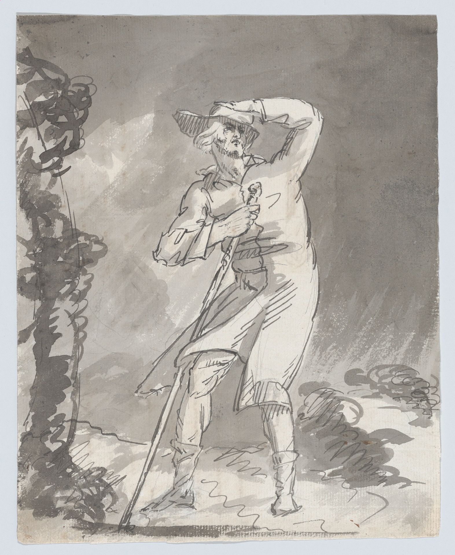 Male Traveler in a Storm (recto); Anatomical Studies of a Foot (verso) by William Hamilton