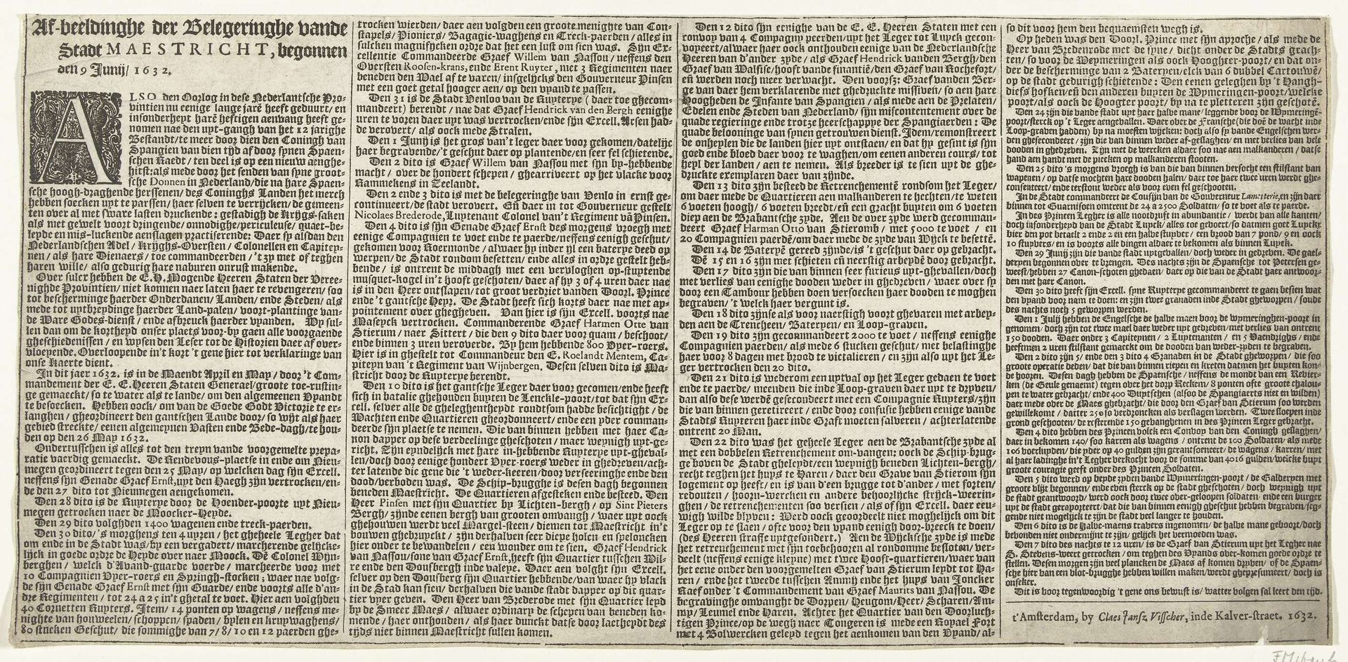 Tekstblad bij een kaart van Maastricht belegerd door Frederik Hendrik, 1632 by Claes Jansz. Visscher