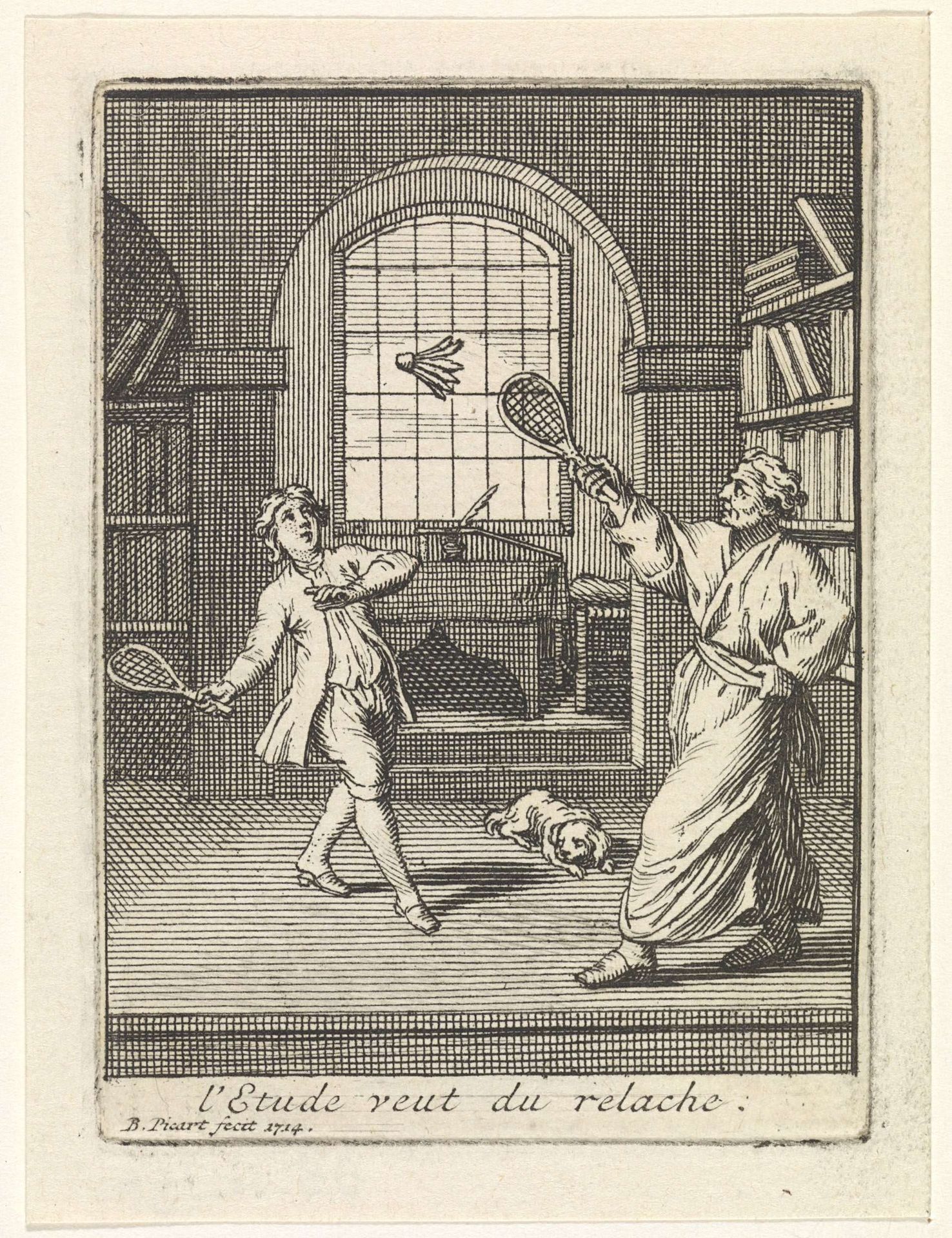 Een leraar speelt badminton met zijn leerling by Bernard Picart