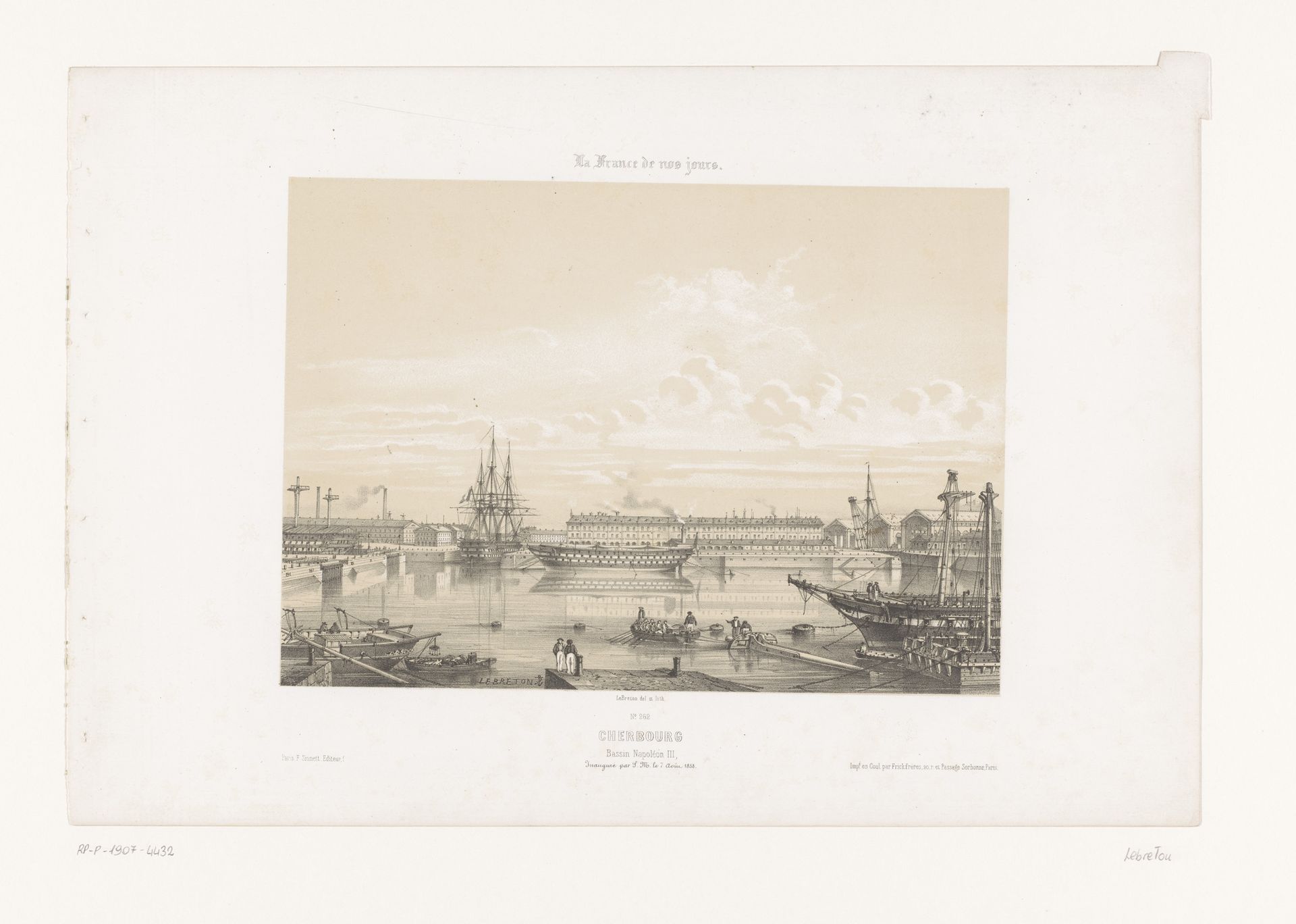 Zicht op het Bassin Napoléon III bij de haven van Cherbourg by Louis Lebreton