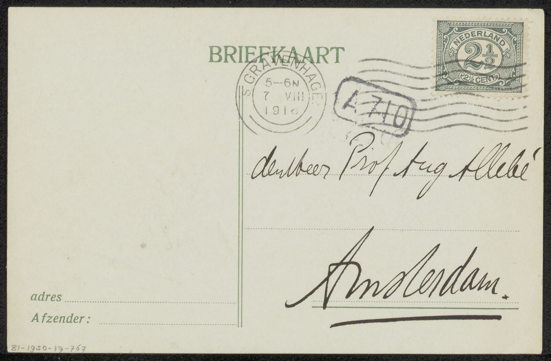 Briefkaart aan August Allebé by Henri Wouters