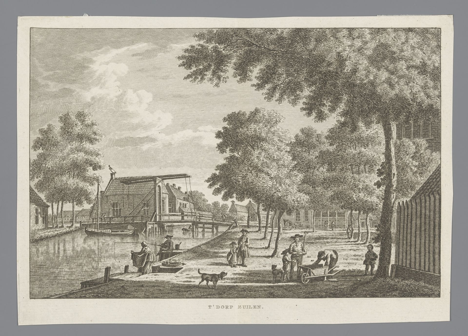 Dorpsgezicht met ophaalbrug in Zuilen by Carel Frederik (I) Bendorp