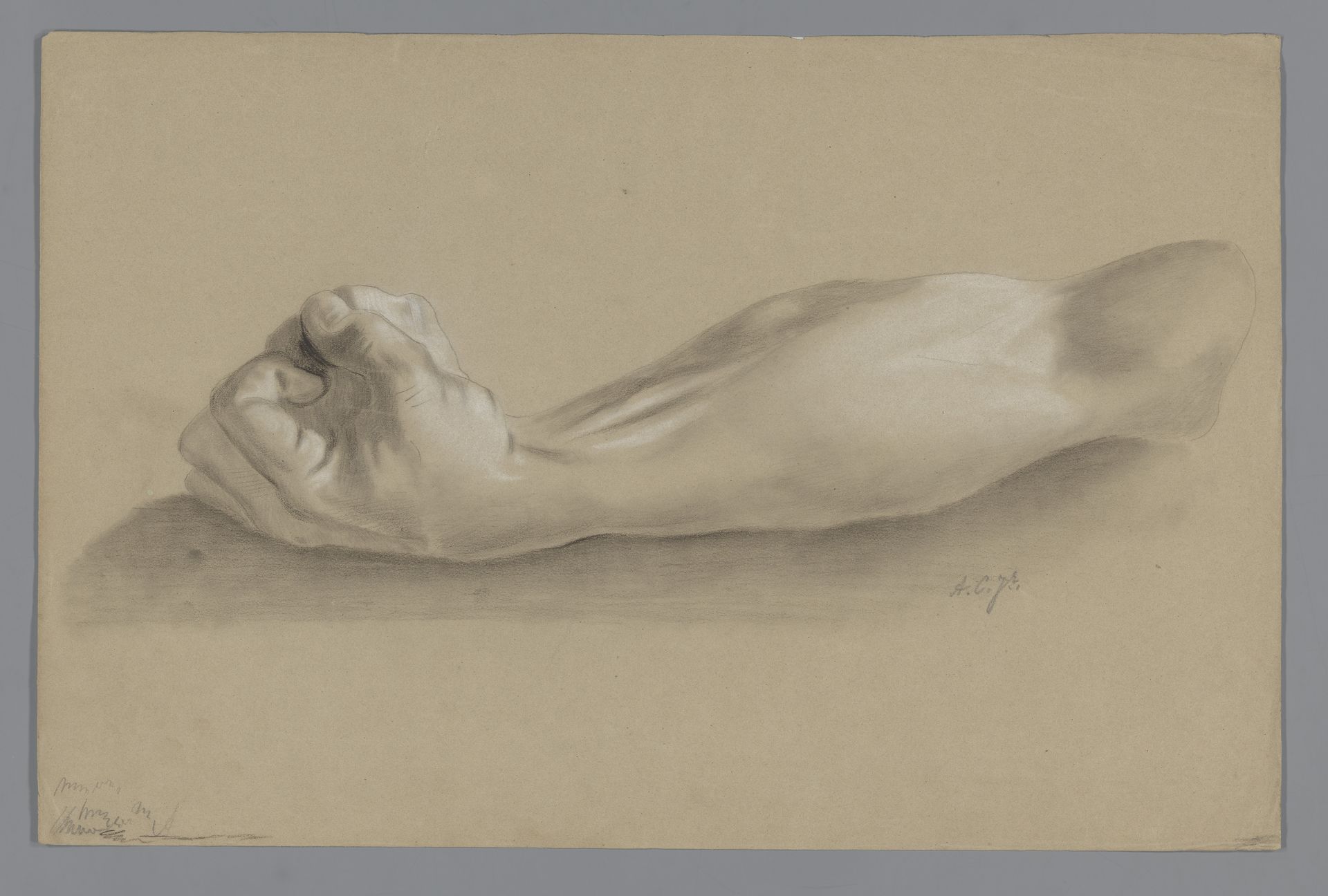 Gipsmodel van een arm met gebalde vuist by Alexander Cranendoncq