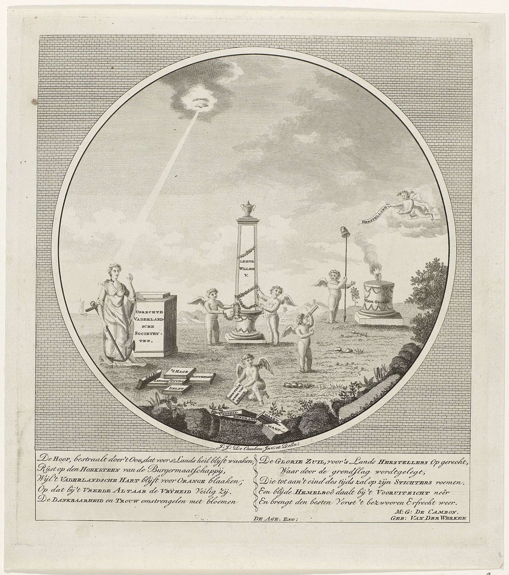 Allegorie op de oprichting van Oprechte Vaderlandsche Sociëteiten in 1787 by Anonymous
