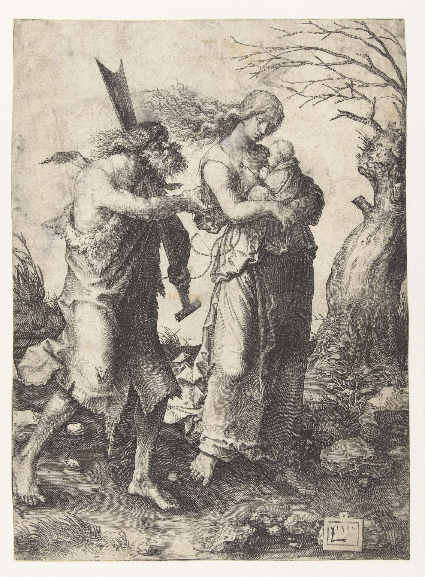 Adam en Eva na de verdrijving uit het paradijs by Lucas van Leyden