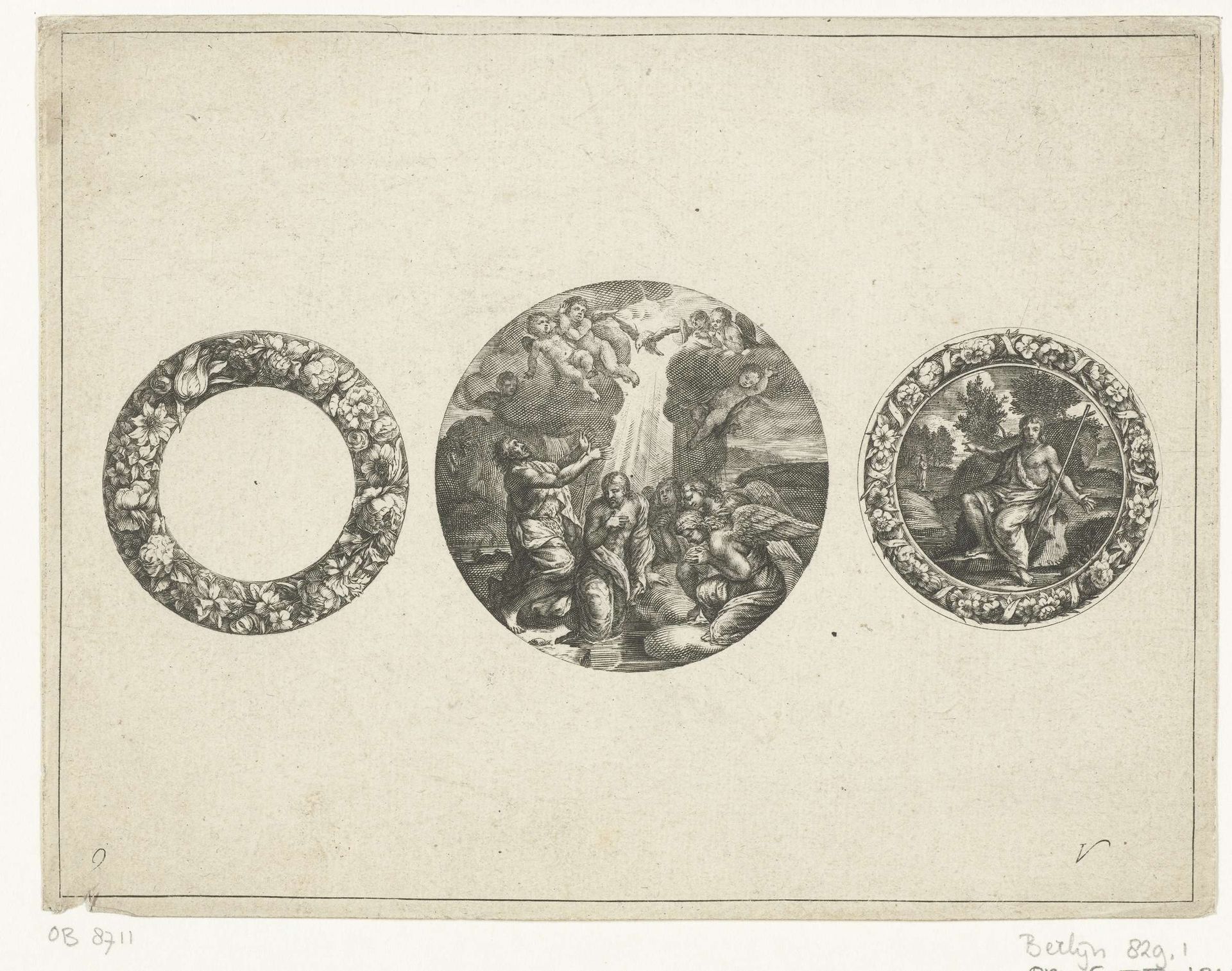 Bloemenkrans, horlogekast en medaillon by Jacques Vauquer