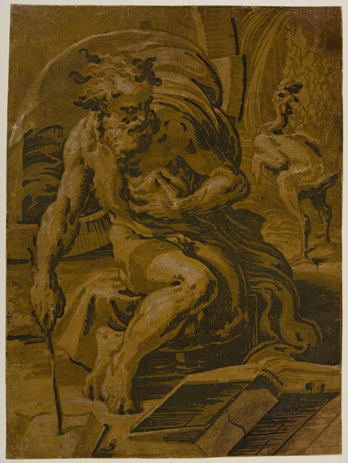 Diogenes and the Cock by Ugo da Carpi