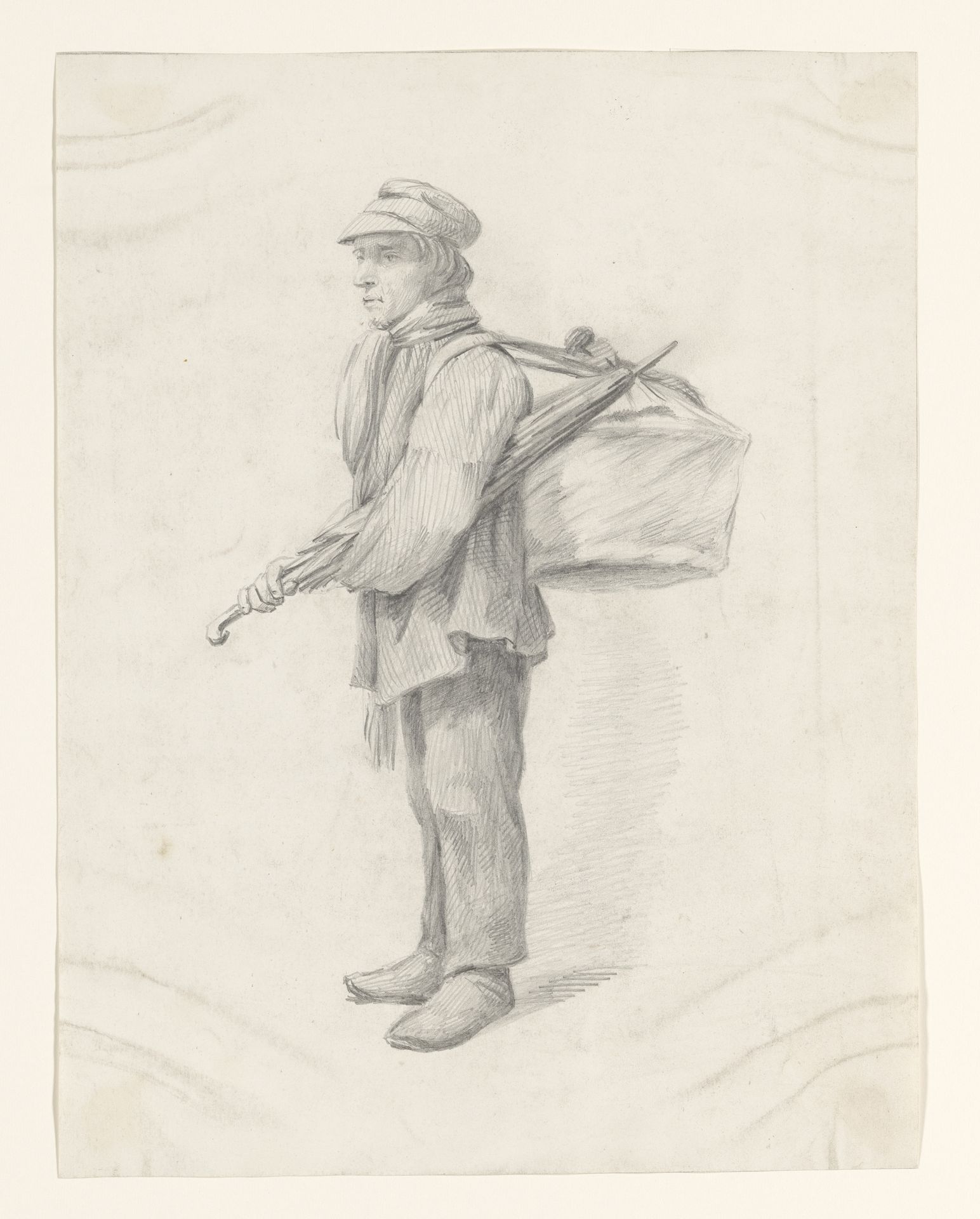 Staande man met paraplu en pak op de rug by Alexander Cranendoncq