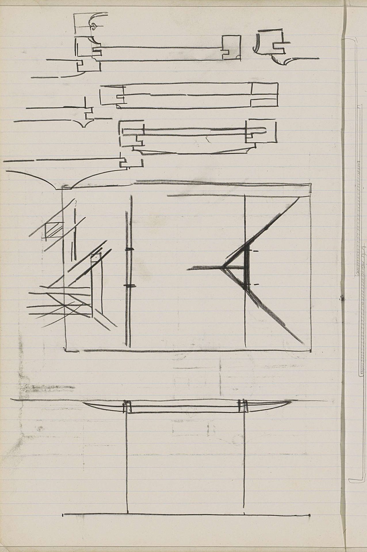 Studieblad, onder andere met architecturale details by Gerrit Willem Dijsselhof