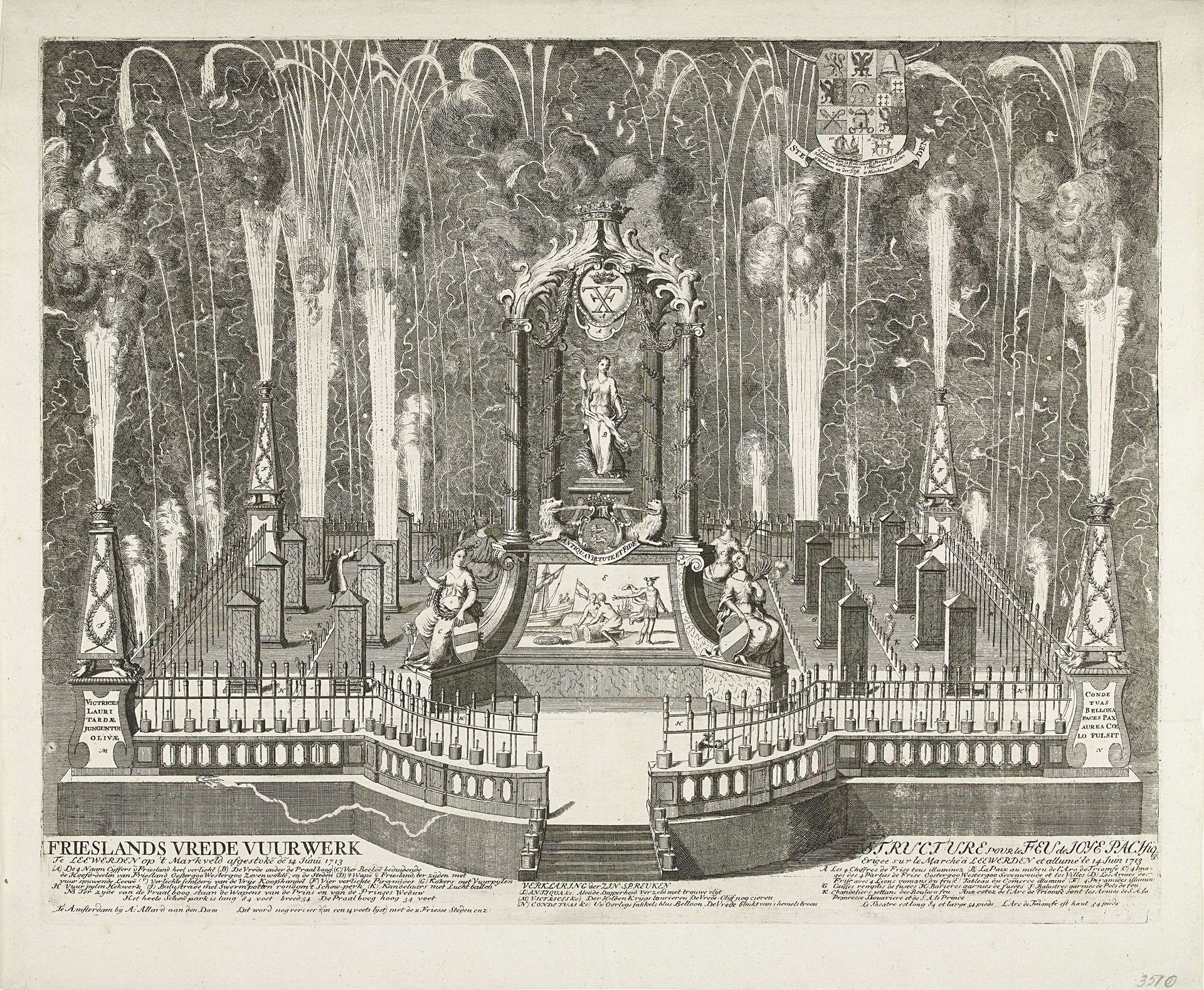 Vuurwerk bij de viering van de Vrede van Utrecht te Leeuwarden, 1713 by Anonymous