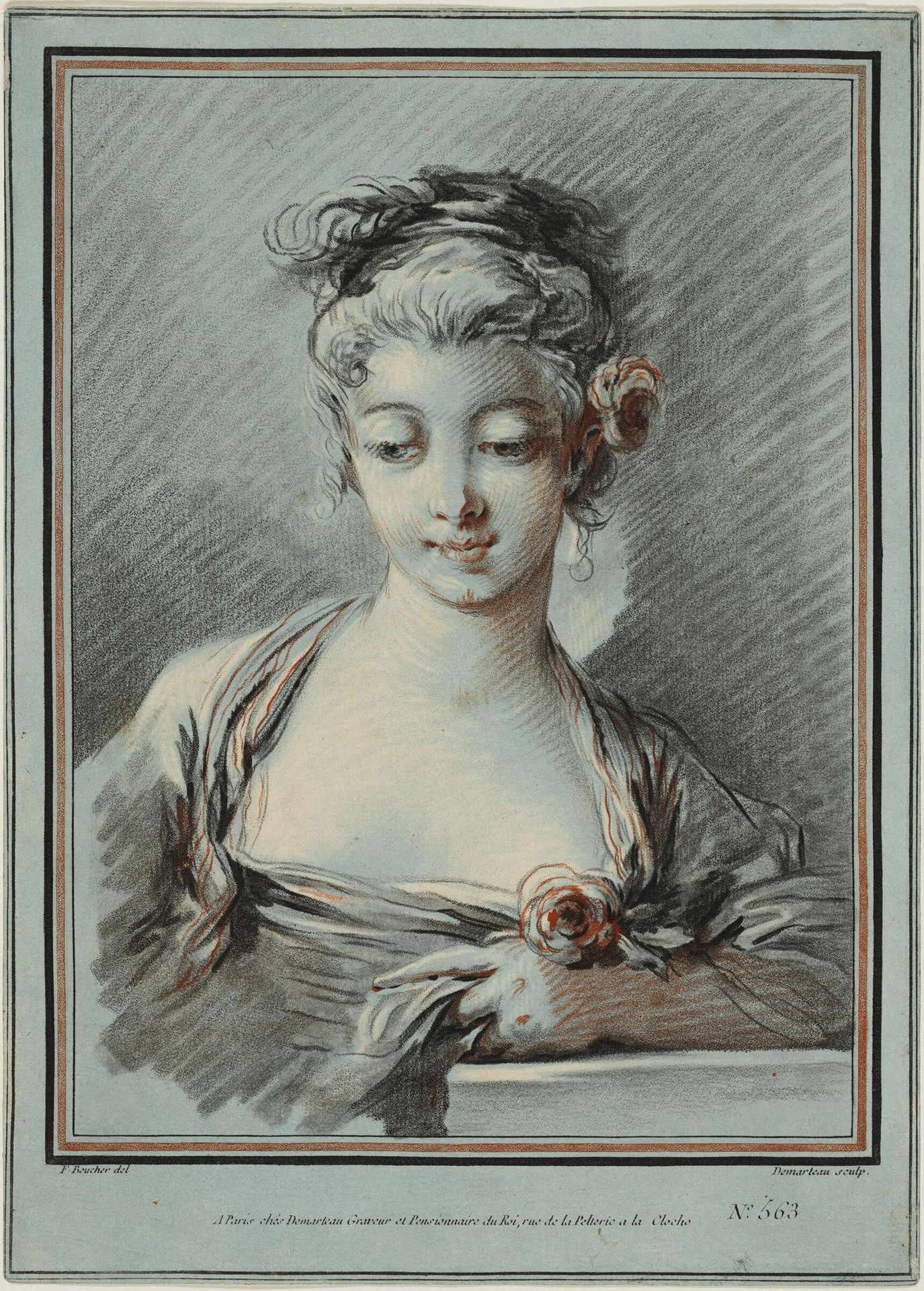 Young Woman with a Rose by Gilles Demarteau